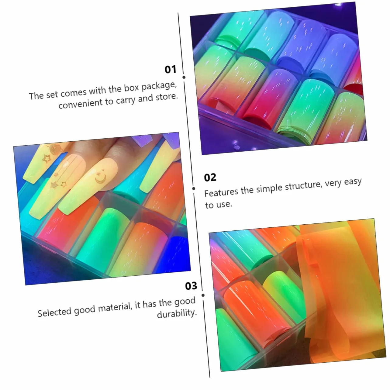 Healeved Adesivi Per Unghie Fluorescenti Decorazioni Nail Art Per Unghie Facili Applicare Manicure e Speciali