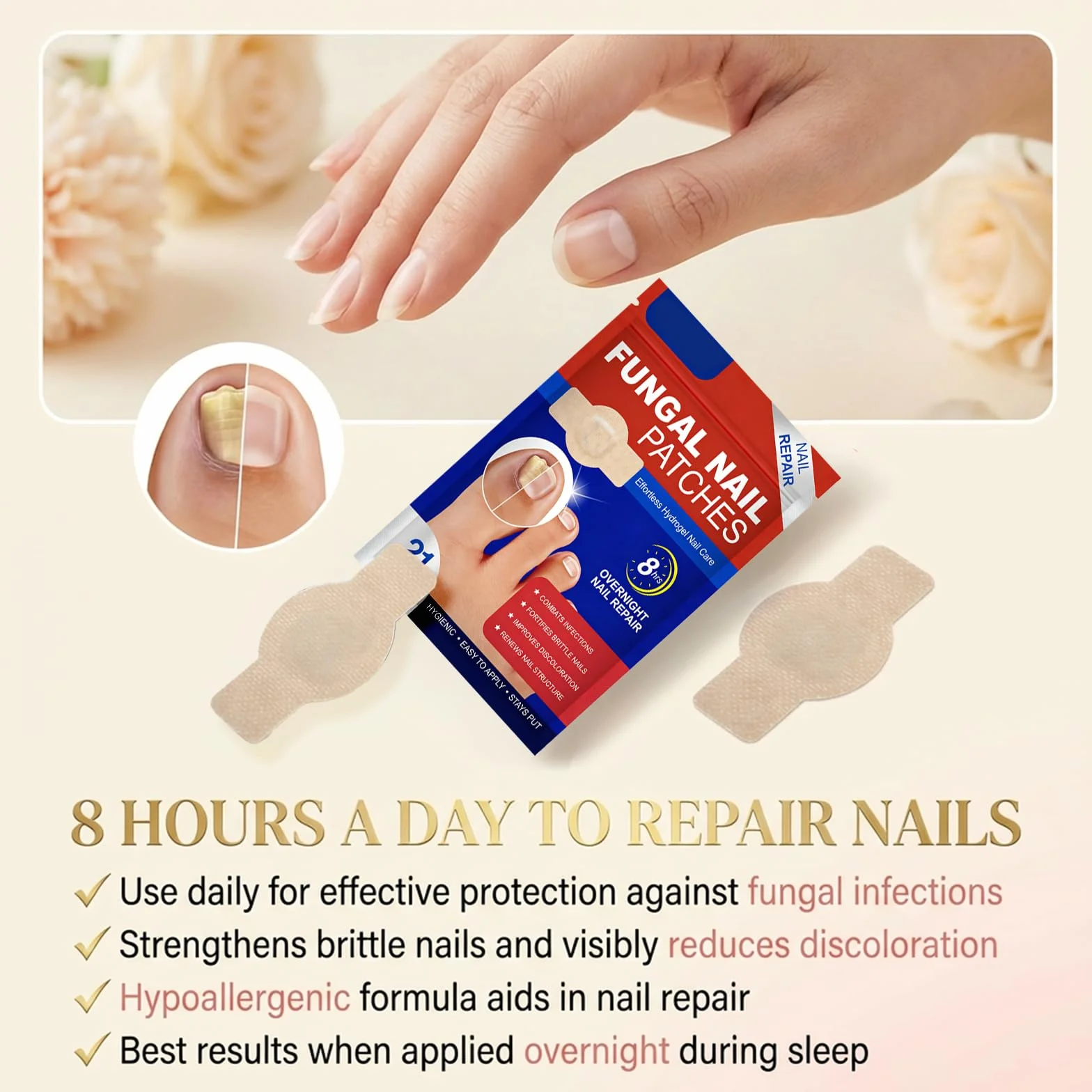 21 Pezzi Fungal Nail Patches con 1 Cuscinetto Antiusura, Cerotti per Micosi Delle Unghie, Micosi Unghie Piede