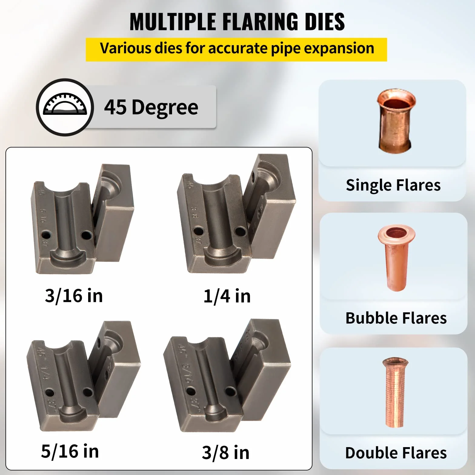 VEVOR Strumento per svasare linea freno, svasatore singolo doppio bolla 45 gradi per tubi 3/16", 1/4", 5/16", 3/8", adatto per linee metallo morbido rame