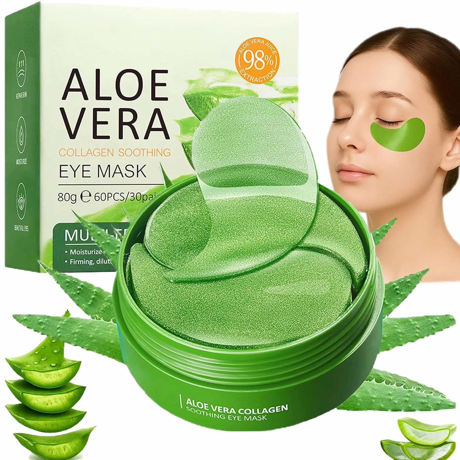 60 Pezzi Patch Occhi con Aloe Vera e Collagene, Maschere Idratanti Anti-Occhiaie e Anti-Borse, Riduce Rughe e Linee Sottili, Cura Contorno Occhi per Uomo e Donna