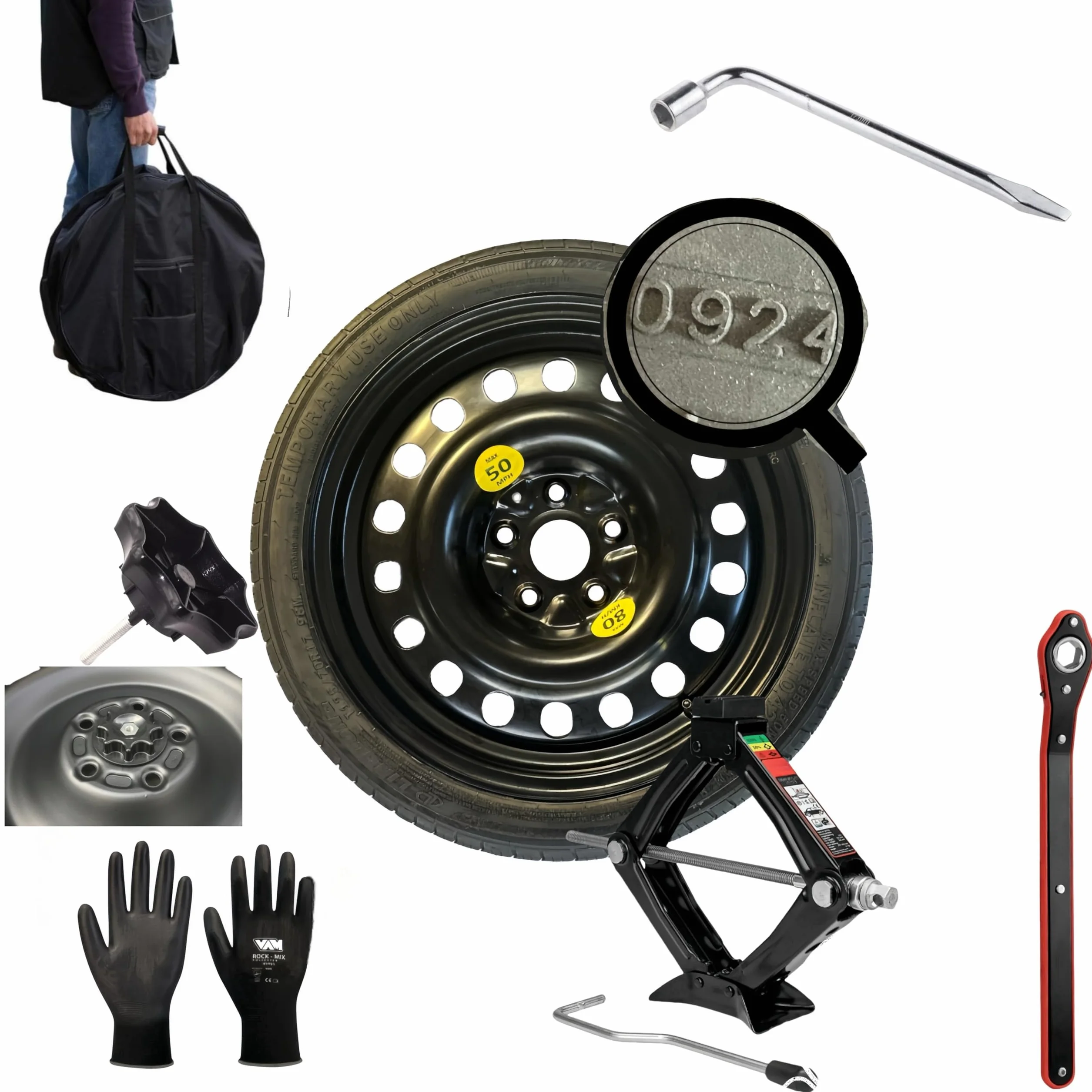 Kit Ruota di Scorta 17" compatibile Dacia Duster 135/80R17 con Cric