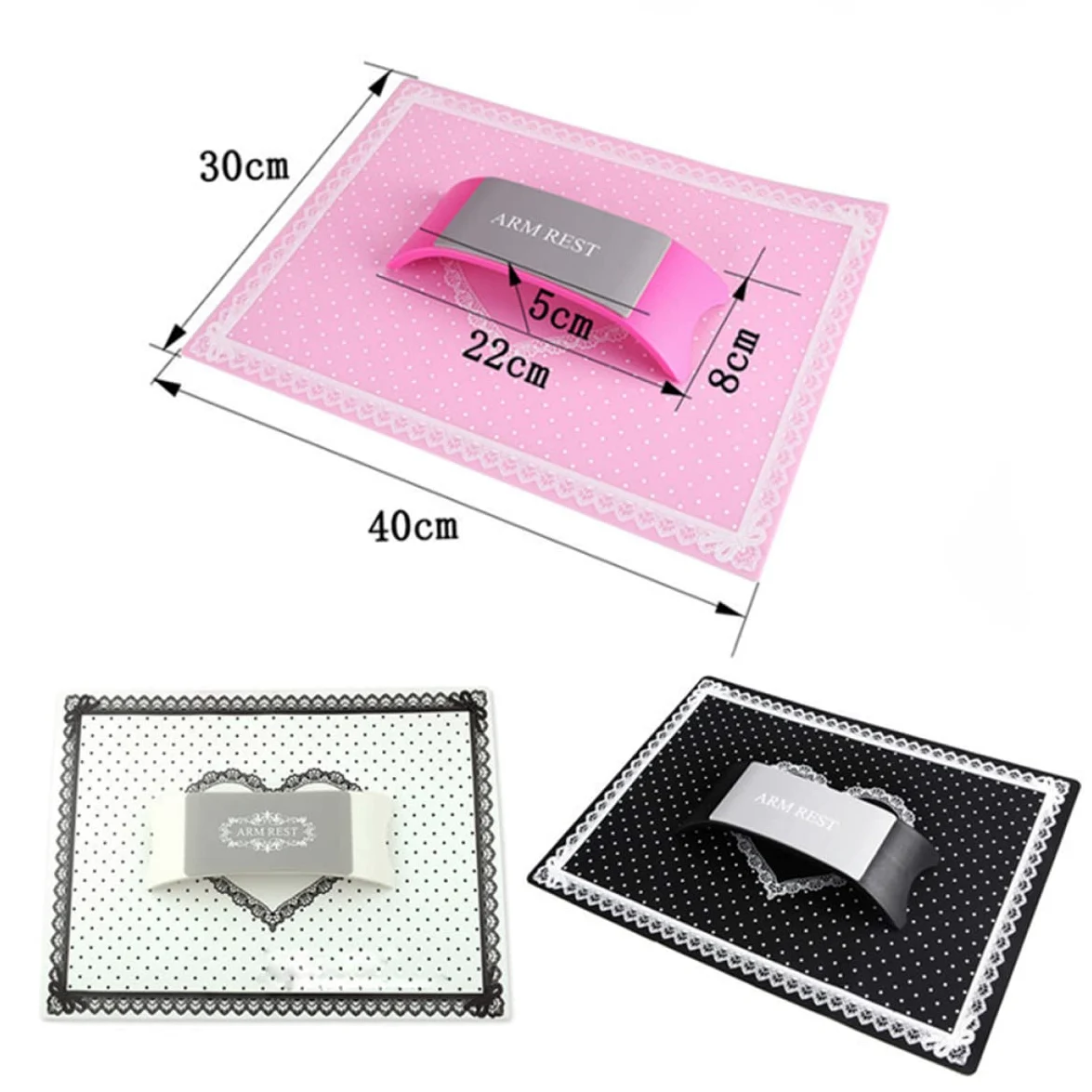 FRCOLOR 3pezzi Cuscino Silicone Per Manicure Tappetino Portatile e Lavabile Per Unghie Strumento Professionale Per Estetiste Art Rosa