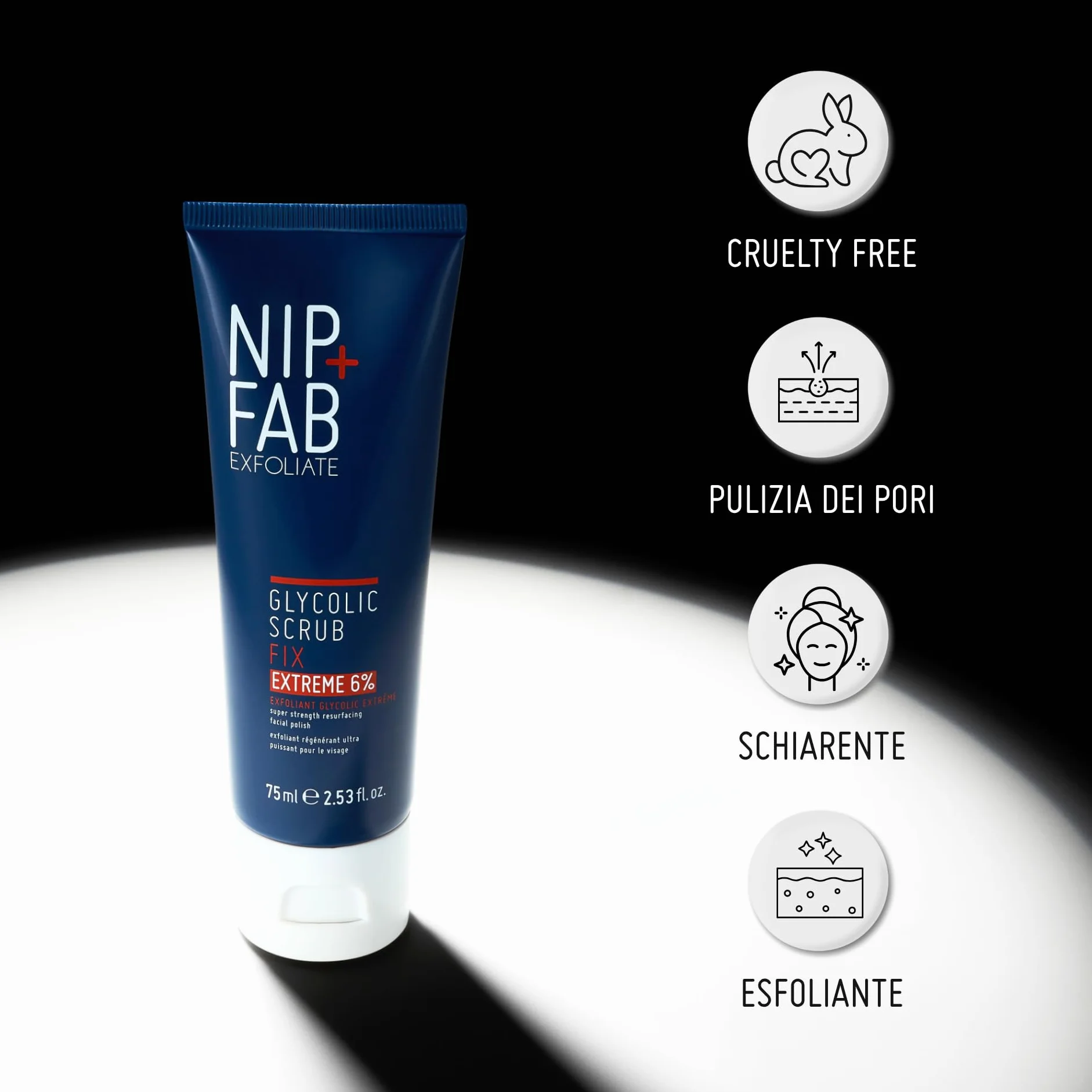 Nip + Fab Glycolic Fix Scrub Estremo – Peeling Viso con 6% Acido Glicolico – Peeling 3-in-1 AHA/BHA per Minimizzare i Pori e Levigare la Pelle, 75 ml