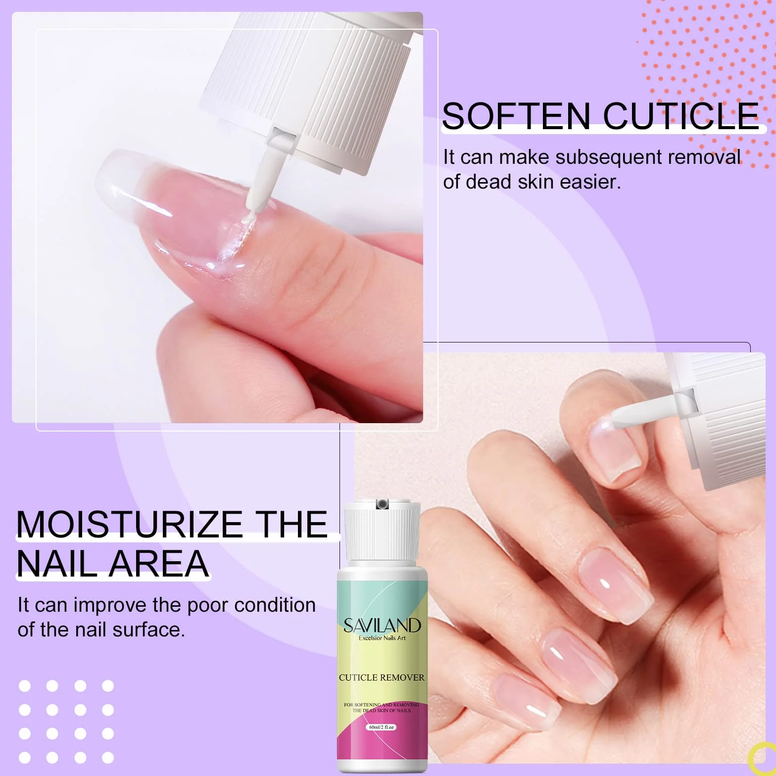 Saviland Set di Strumenti per la Rimozione Delle Cuticole, 60 ml di Liquido per la Rimozione delle Cuticole con Taglierina, Tronchesino, Tronchesino e Spingi Cuticole per le Mani, Piedi