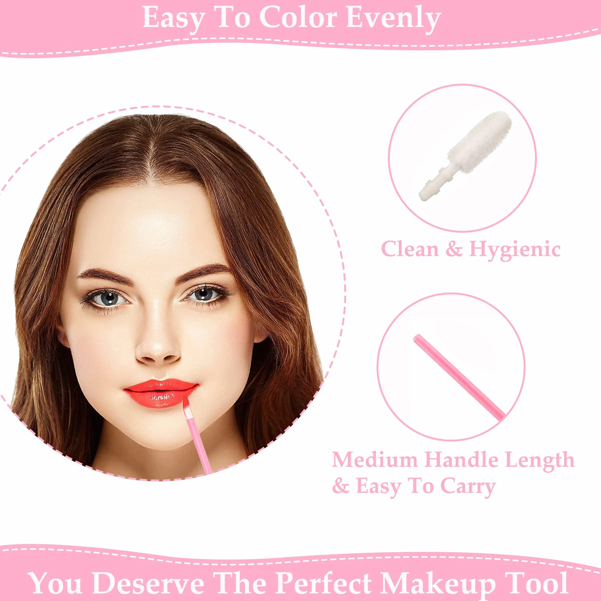100 pennelli usa e getta per labbra, mini rossetto, correttore, applicatore per labbra, applicatore per il trucco (rosa)