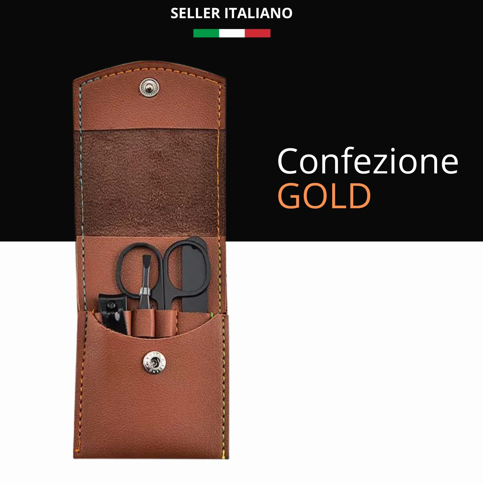 Set Manicure Acciaio Inossidabile 4 Pezzi Tagliaunghie Pinzetta Sopracciglia Forbicine Unghie Lima Astuccio Pelle