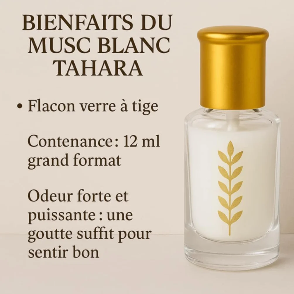 Muschio Bianco Tahara Coranizzato - Grande Flacone da 12 ml | Profumo puro e intenso | Forte Odore | RoqyaSunna Italia