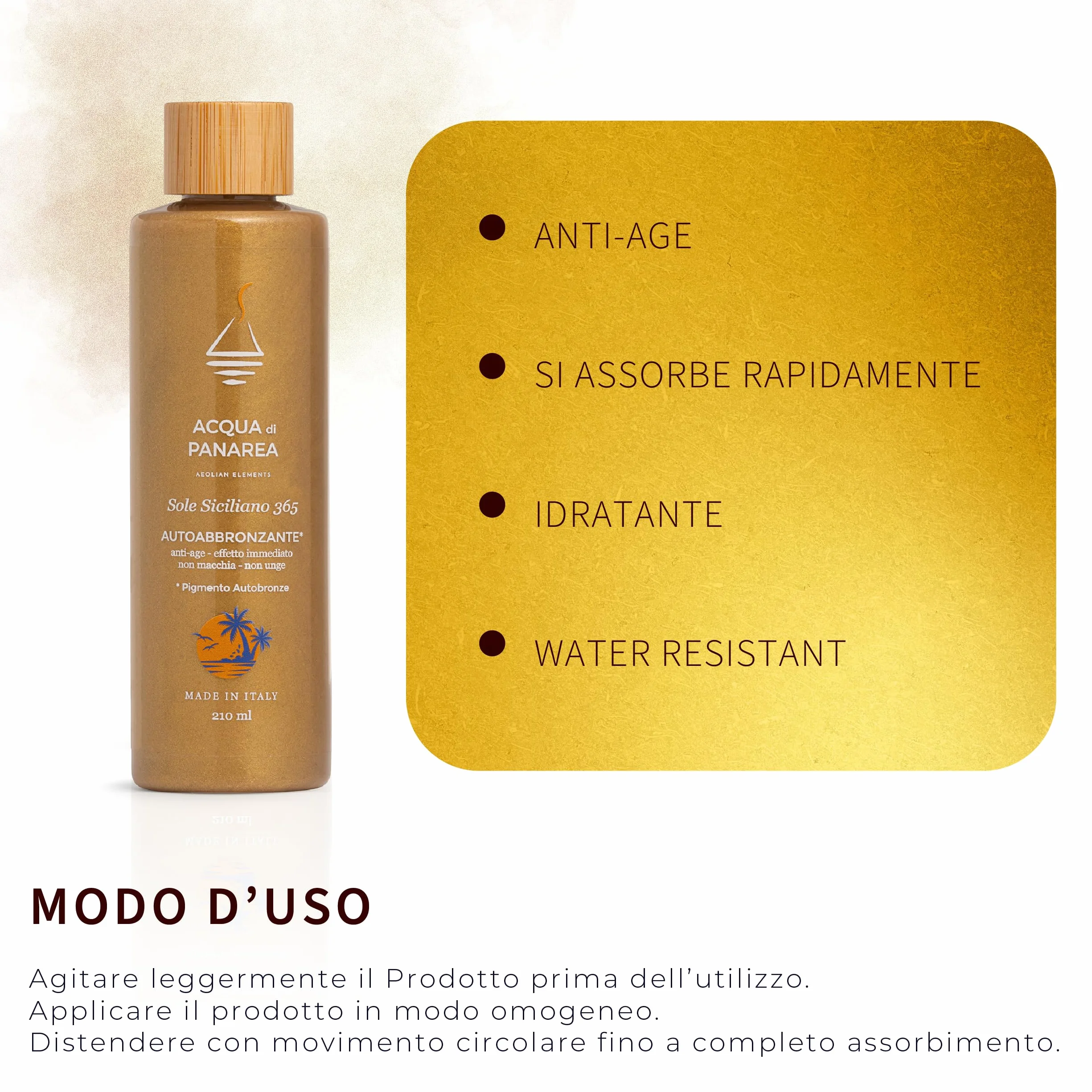 ACQUA DI PANAREA Sole Siciliano 365 Siero Crema Autoabbronzante Viso e Corpo Illuminante, Gocce Autoabbronzanti Viso Antirughe Idratante Con DHA e Acqua Termale Vulcanica 210 ml