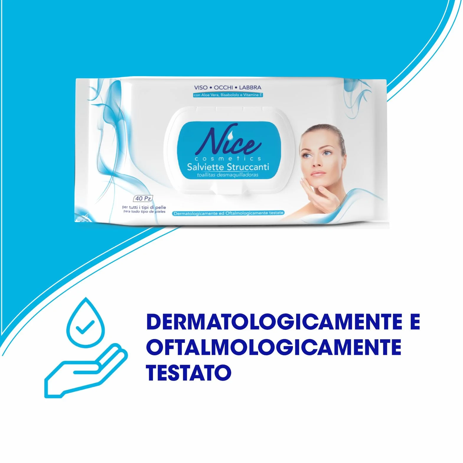 Nice Salviette Struccanti Viso Occhi Labbra Aloe Vera Bisabololo Vitamina E Dermatologicamente Oftalmologicamente Testate 40 Salviette