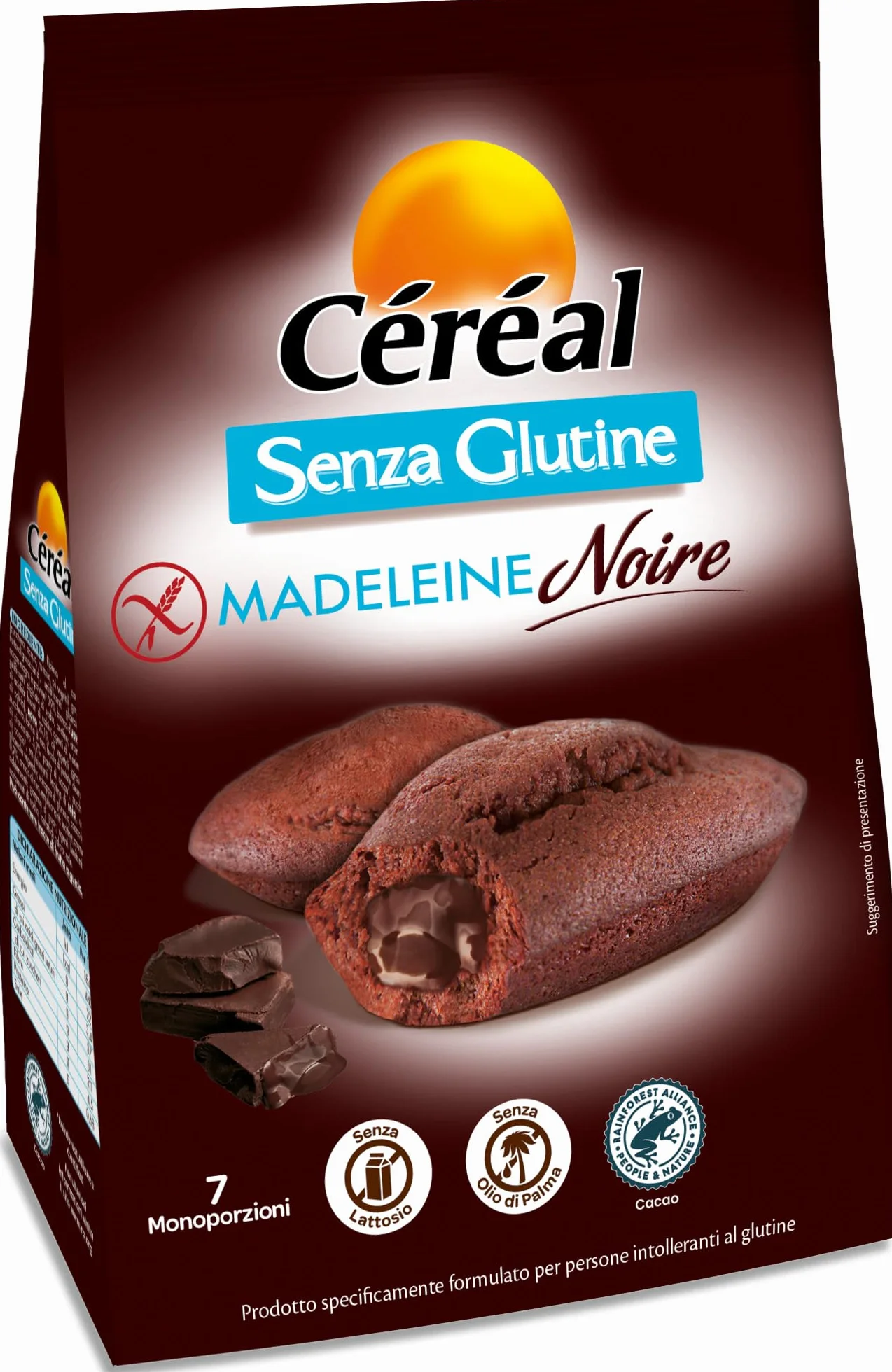 Céréal Madeleine Noire, Merendine Senza Glutine e Lattosio, Dolci Senza latte, Dolci con cioccolato fondente certificato RFA, 200 g