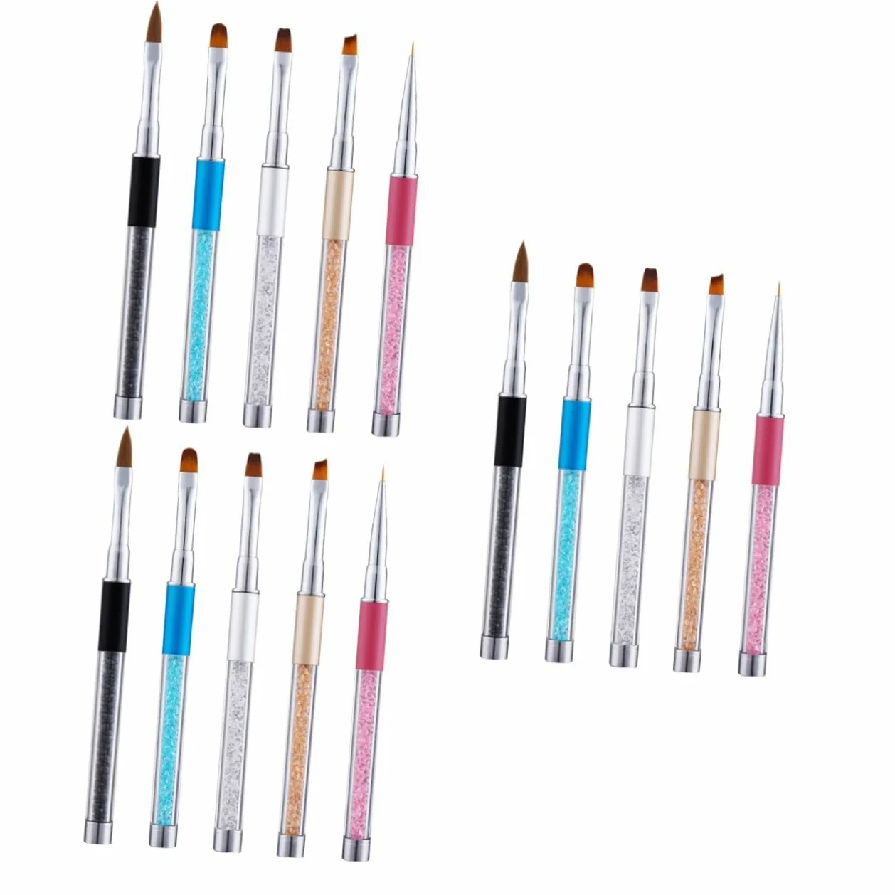 Healeved 15pezzi Pennelli Per Manicure Acrilico Con Manico Di Strass Strumenti Per Nail Art Professionali Per Casa e Salone Inclusi Varietà Di Pennelli Per Gel e Decorazioni Per Unghie