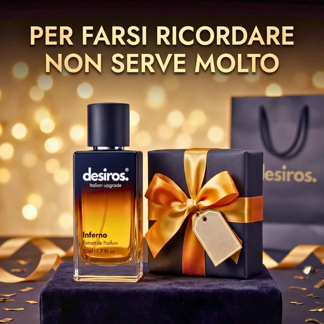 Desiros Inferno Estratto di Profumo Uomo 50ml 25% Oli Essenziali Note Agrumate Fresche Legnose
