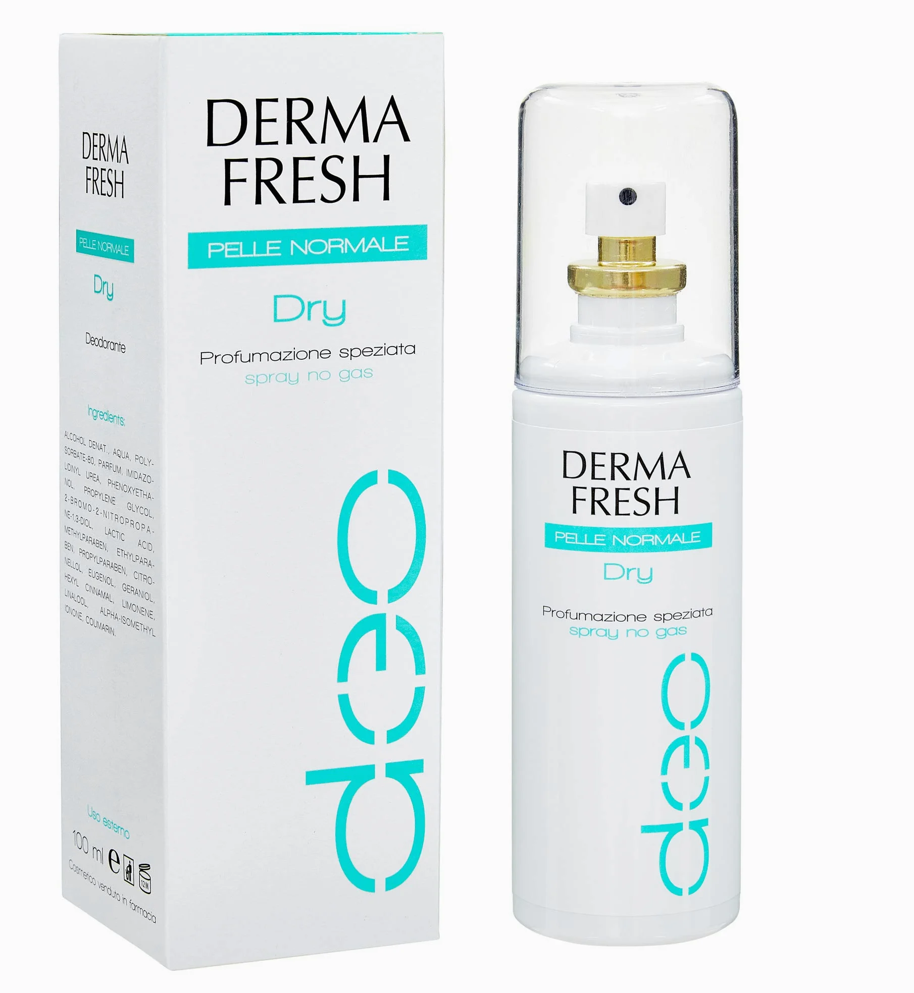 Dermafresh Dry, Deodorante Spray, Pelle Normale, Profumazione Speziata, No Gas, 100 ml (Confezione da 4)