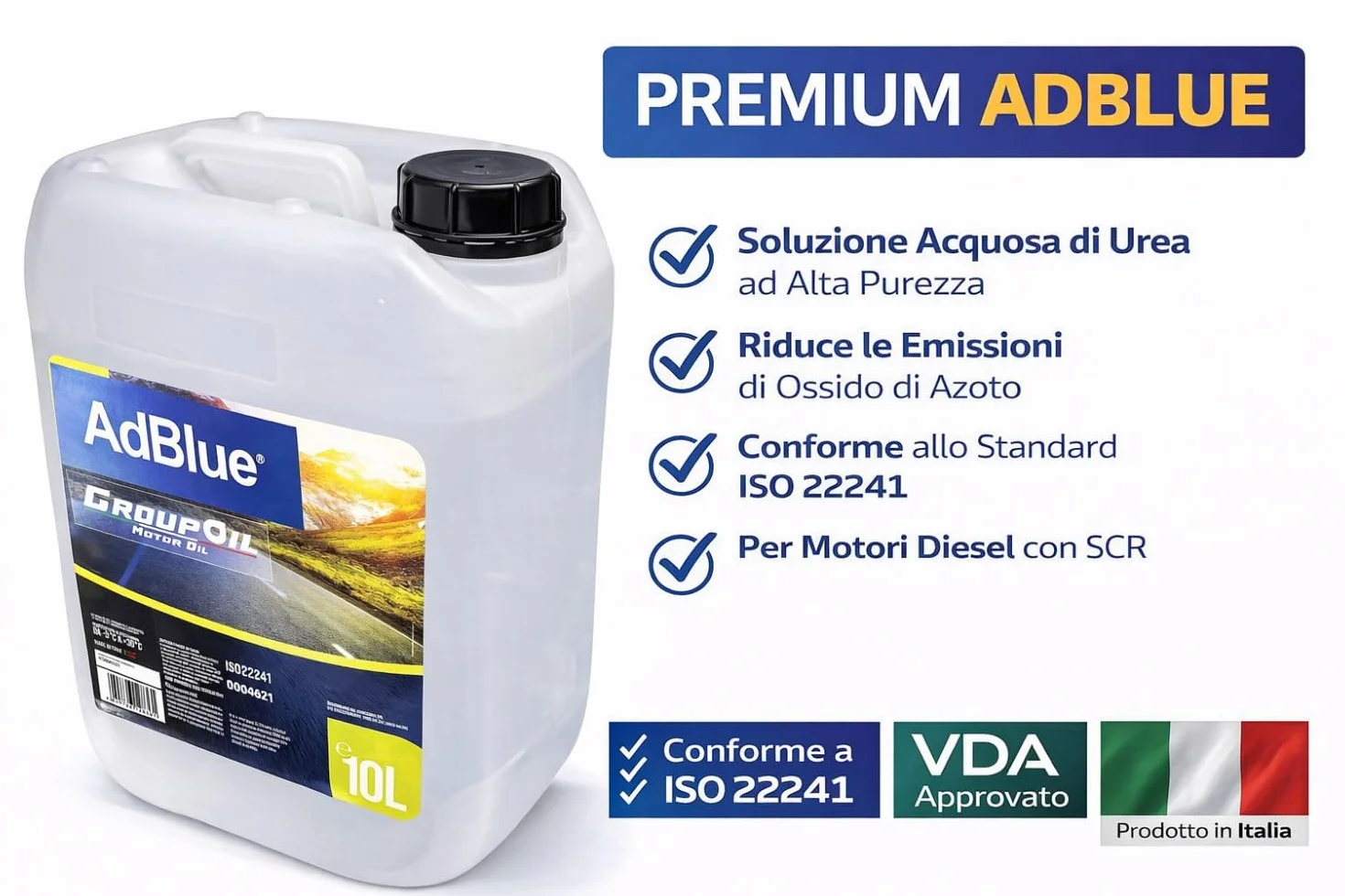 GROUPOIL Adblue 10L additivo gas di scarico per motori diesel conforme ISO 22241 SCR