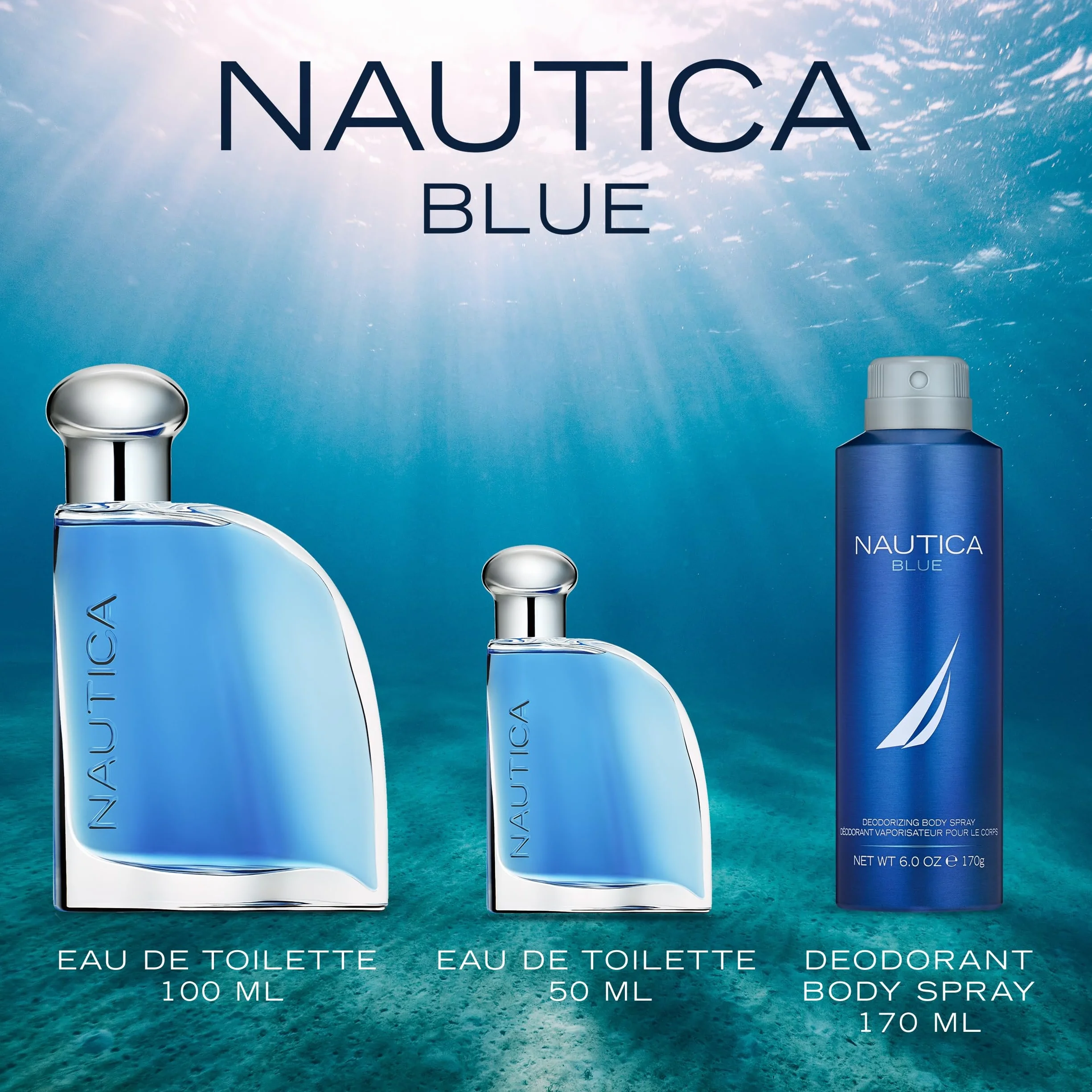 Nautica Blue, Eau de Toilette Spray, Profumo Uomo con Note di Bergamotto, Ninfea e Cedro - 100 ml