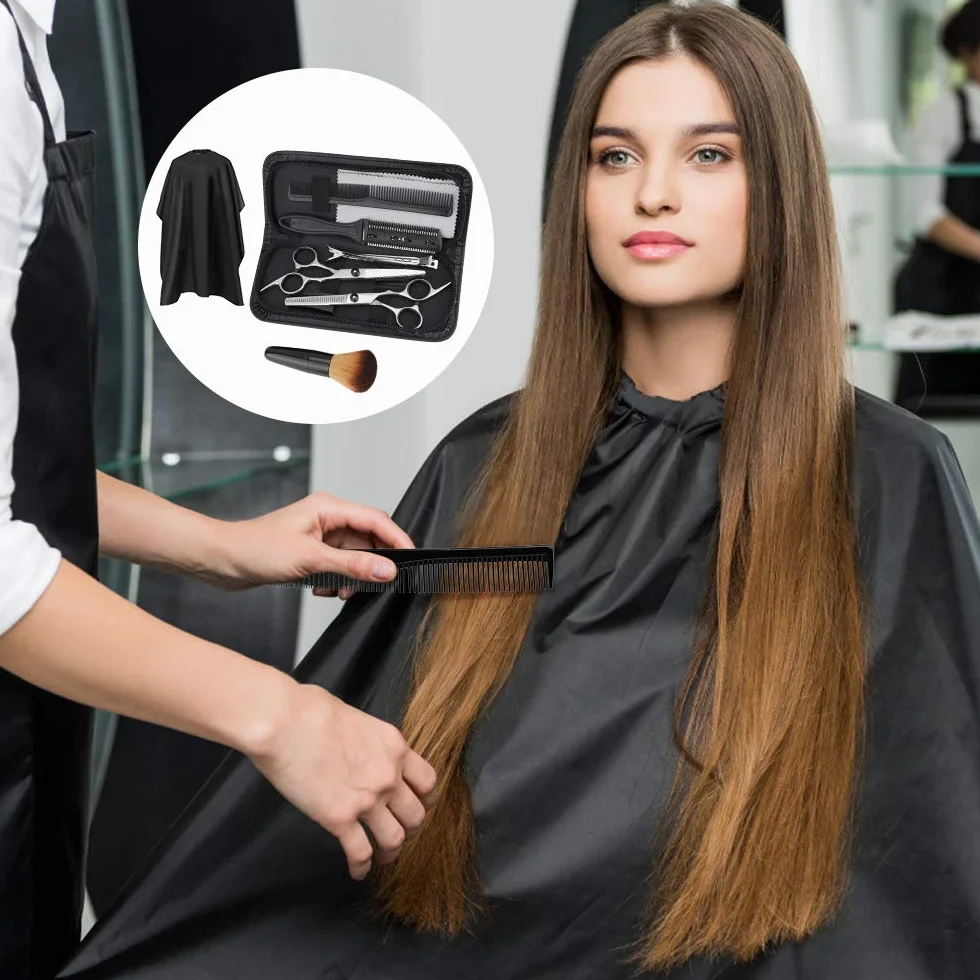 Set Forbici da Parrucchiere Professionale 10 Pezzi con Mantella e Rasoio