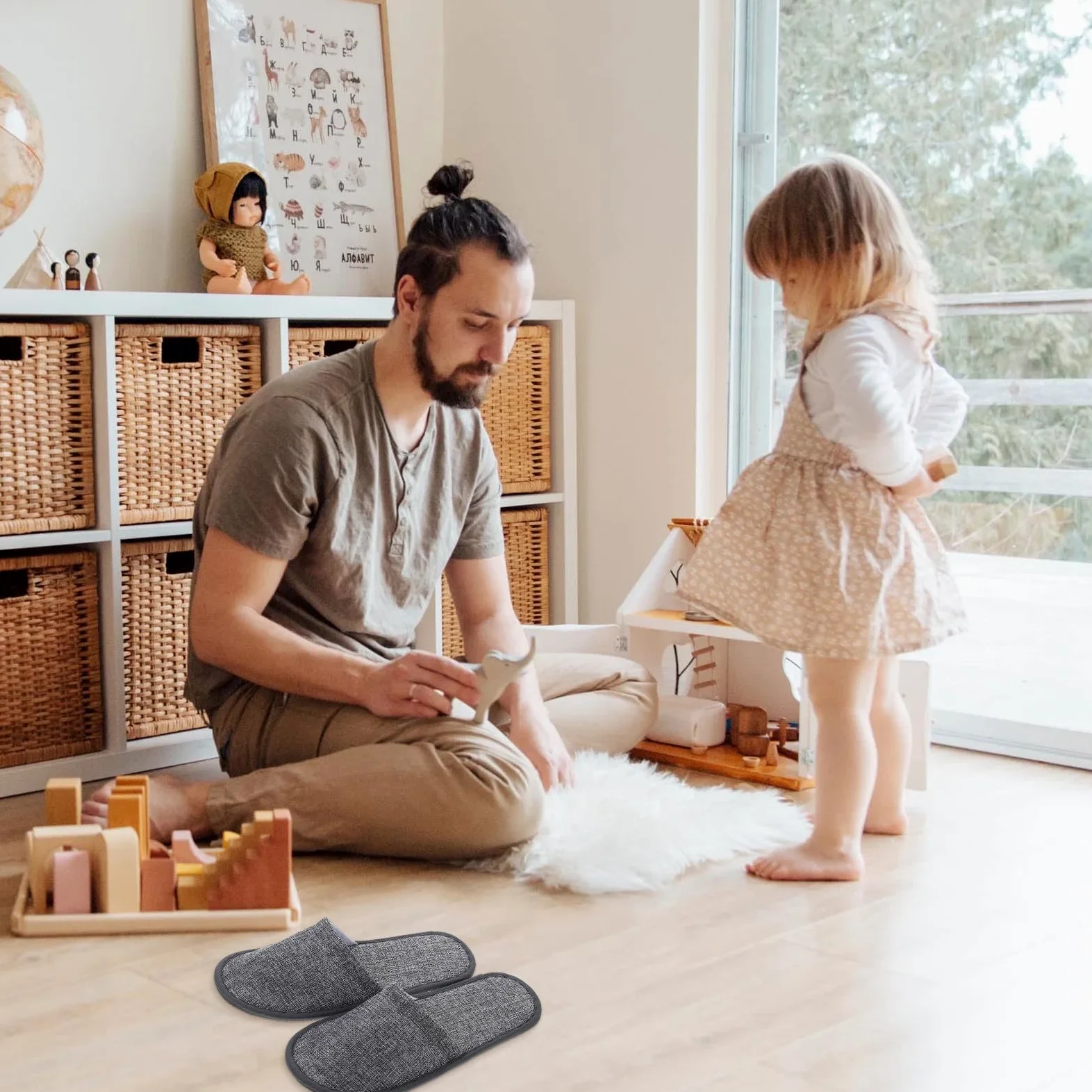 Ciabatte Monouso Antiscivolo per Ospiti in Lino, Design da Interno, Lavabili, 10 Paia, Accessori per Hotel e Casa
