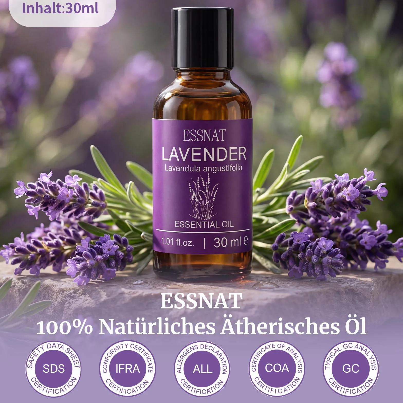 Olio Essenziale Lavanda 30 ml 100% Naturale da Lavandula angustifolia per Aromaterapia