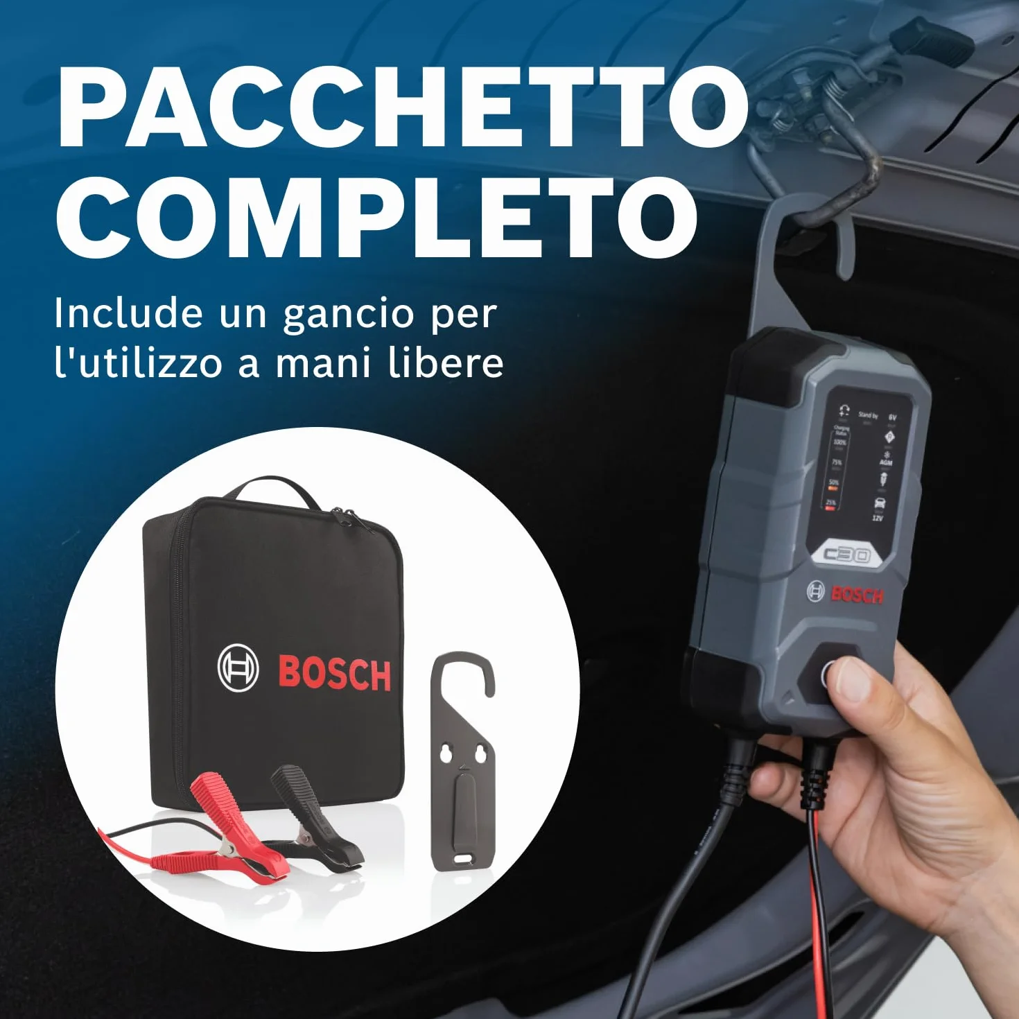 Bosch C30 Caricabatterie per Auto 6V 12V 3,8A Carica di Mantenimento per Batterie Piombo-Acido EFB GEL AGM SLI