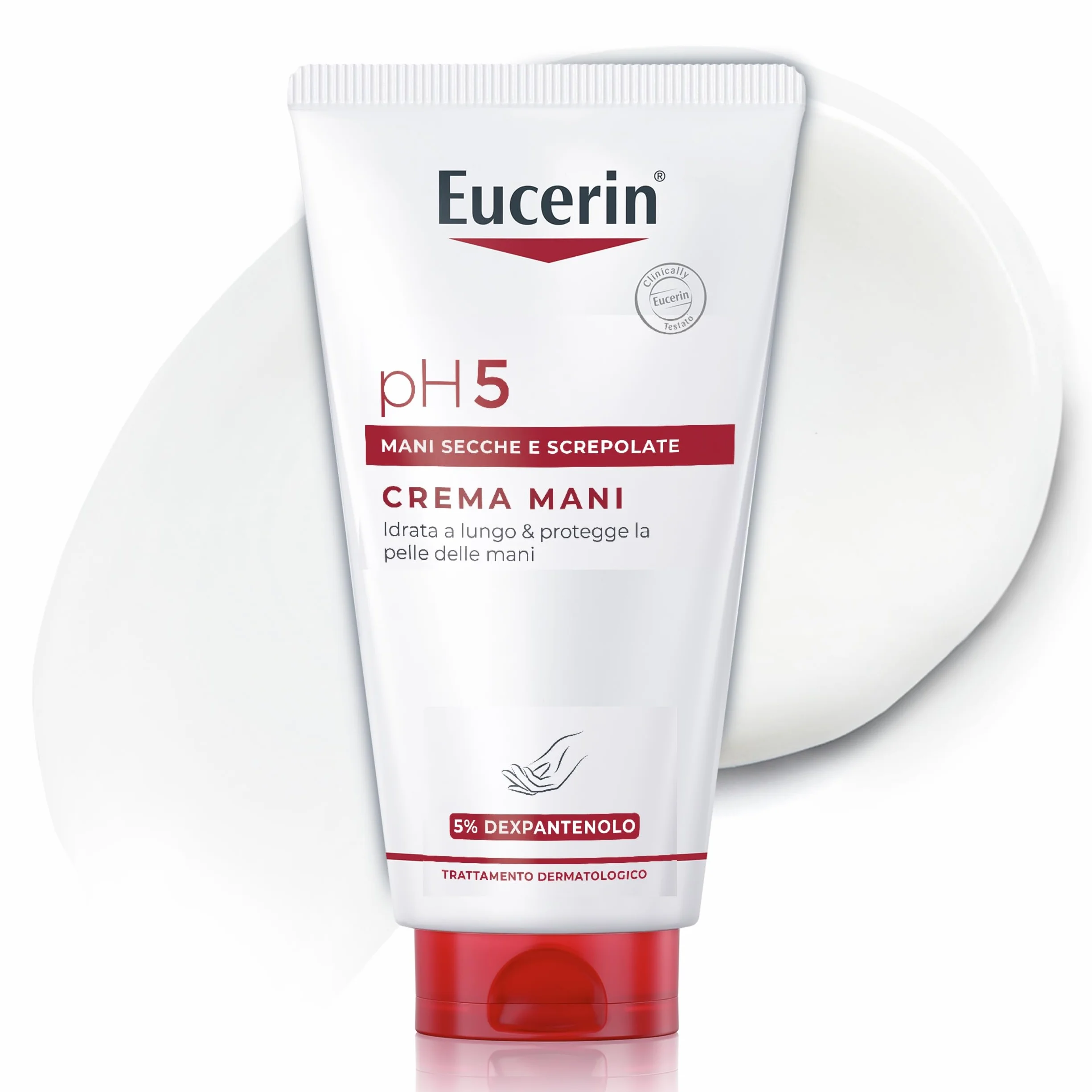 Eucerin pH5 Crema Mani 75 ml, Crema mani secche e screpolate ad assorbimento rapido per un'idratazione di lunga durata, Formula riparatrice con Dexpantenolo per pelle secca e sensibile