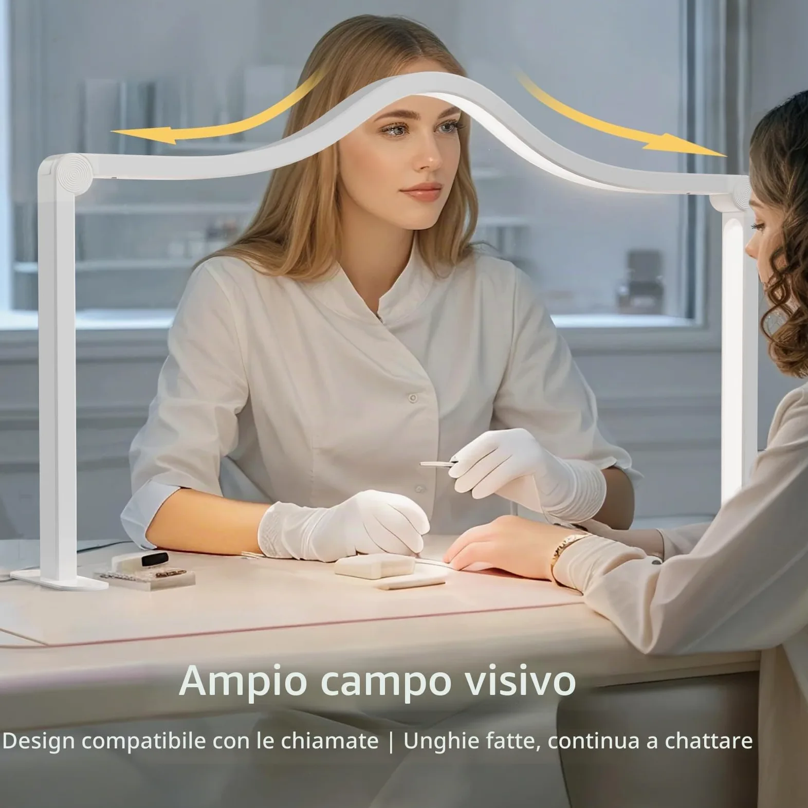 LANMOU Lampada da Tavolo Unghie Mezza Luna LED 48W 3840LM Bianca Pieghevole | Illuminazione Ampia Senza Ombre, Dimmerabile, 3000-6000K e Struttura in Alluminio per Salone, Manicure e Fotografia Macro