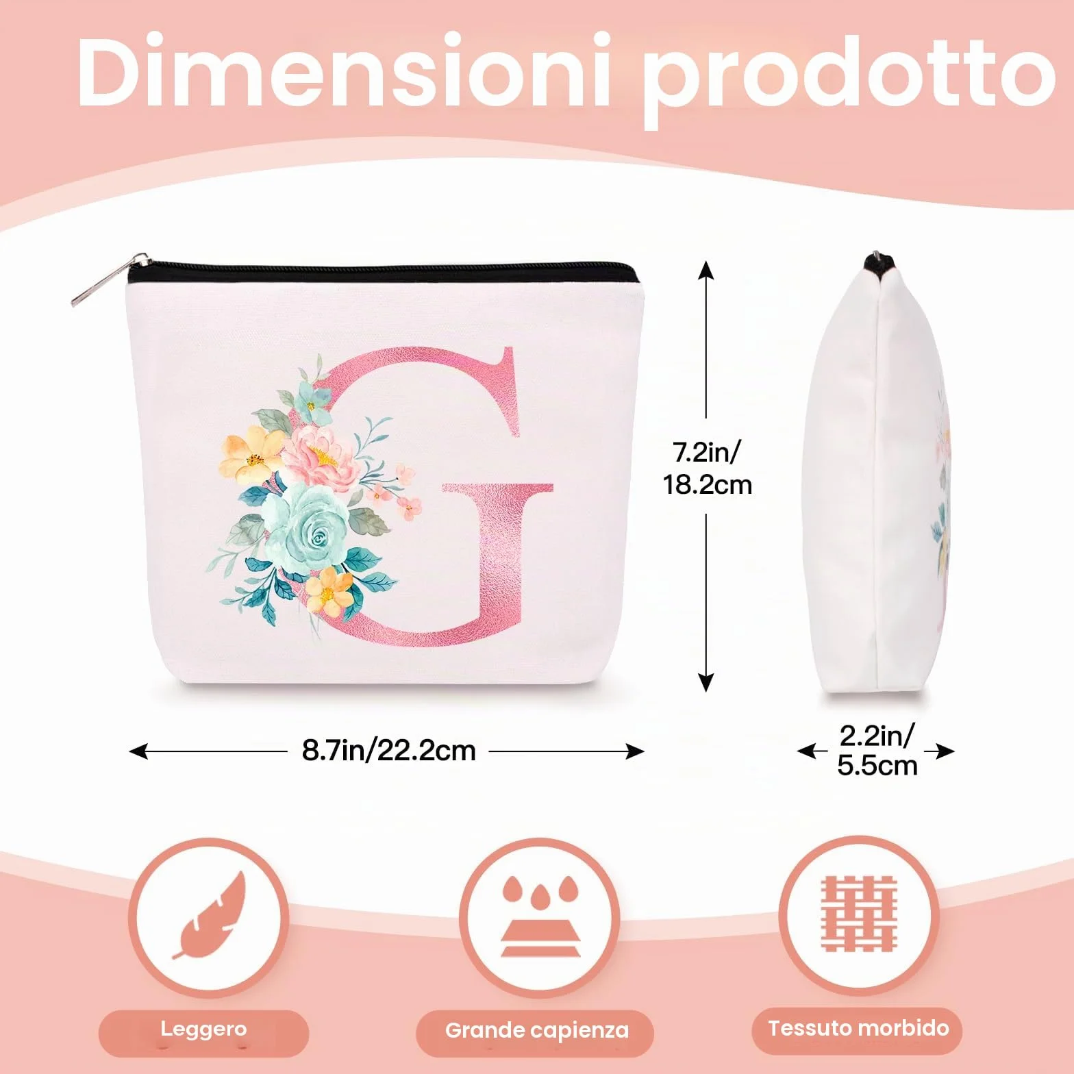 Bingtoo Borsa per il trucco personalizzata con iniziale per donna Pochette Regalo compleanno Natale