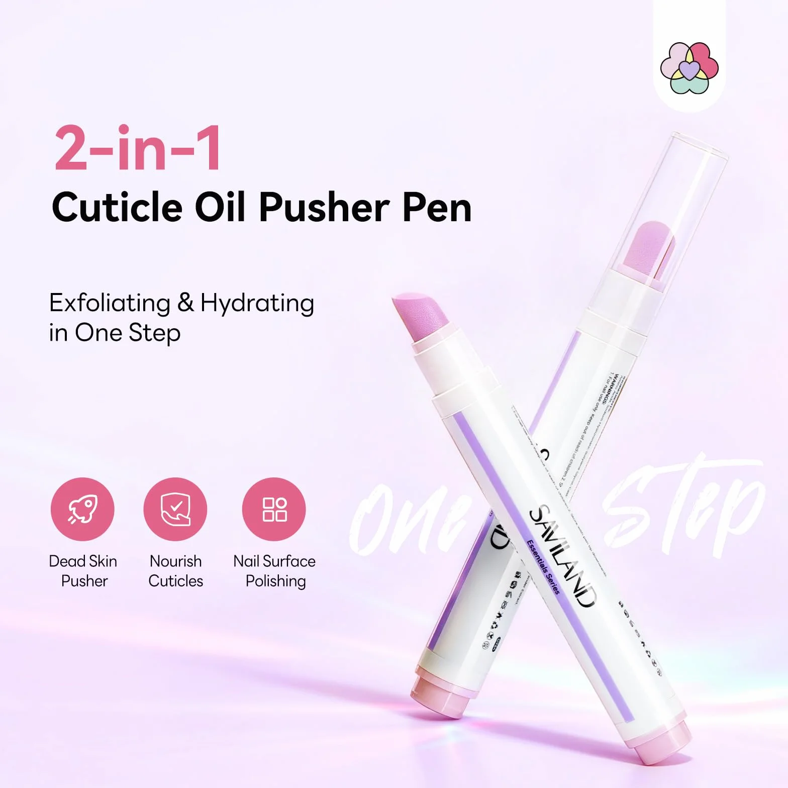 SAVILAND 2 in 1 Penna per Cuticole, 2 pezzi Cuticle Scrub Penna per Rimuovi Cuticole e Olio per Cuticole con Punta Ceramica per Pellicine, Unghie Screpolate e Secche