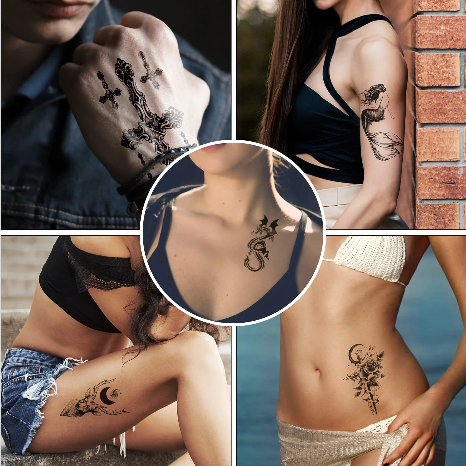 ACWOO Tatuaggi Temporanei Set, 40 Fogli Nero Tatuaggi Finti per Uomo o Donna, Impermeabile Braccio Tatuaggio Piccolo Tatuaggio, per bambini Adulti Uomini e donne