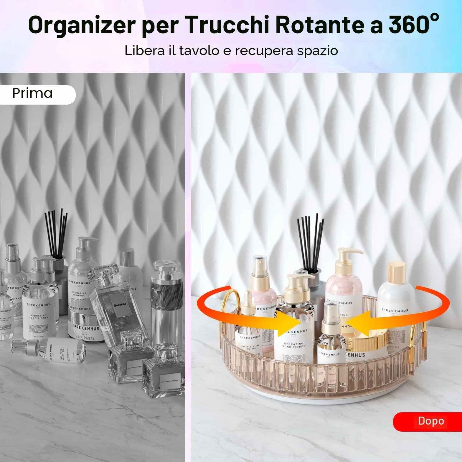 MOACC Porta Trucchi Rotante a 360° Organizzatore Cosmetici Grande Capacità Ambra