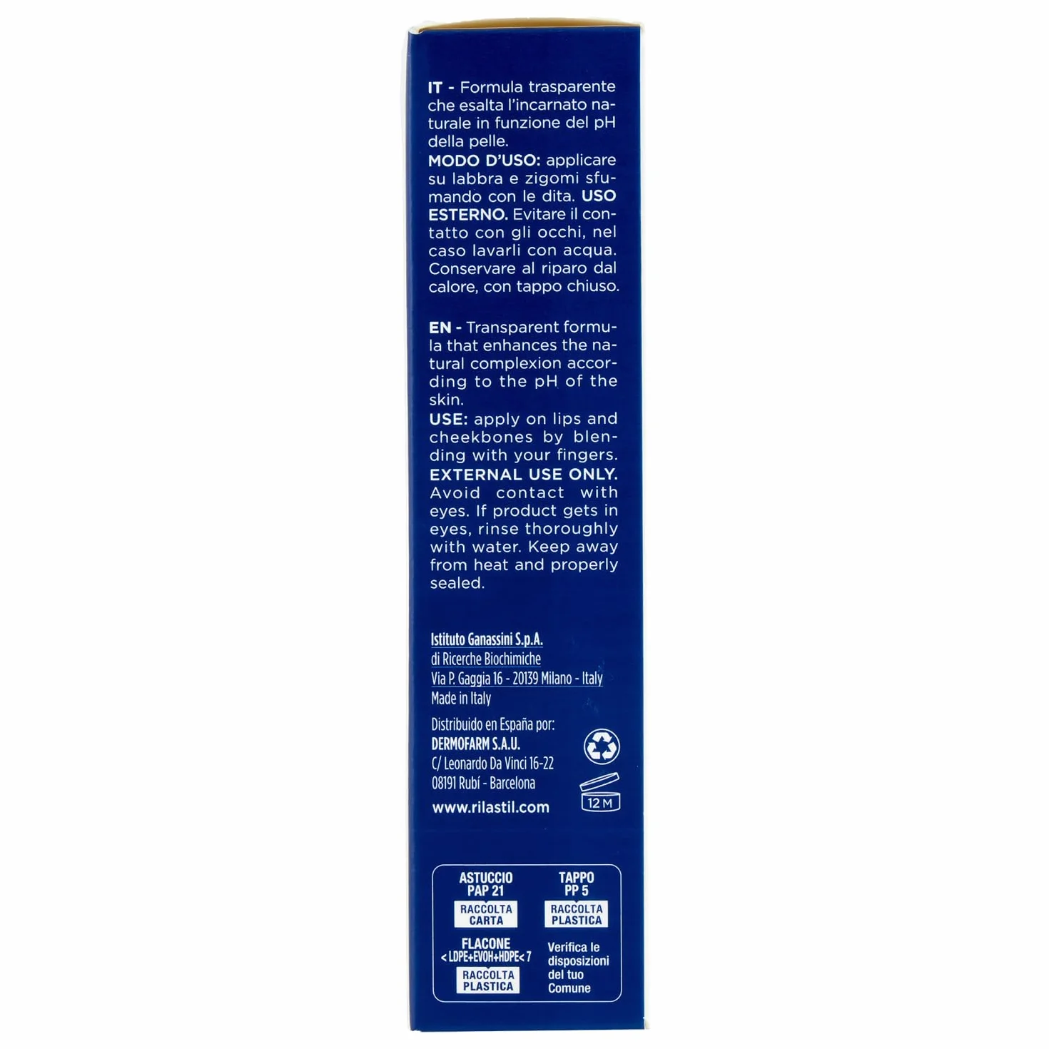 Rilastil Difesa Make Up, Stick Labbra e Guance, Attivatore di Colore, pH reagente, Alta Tollerabilità, per Pelle Sensibile