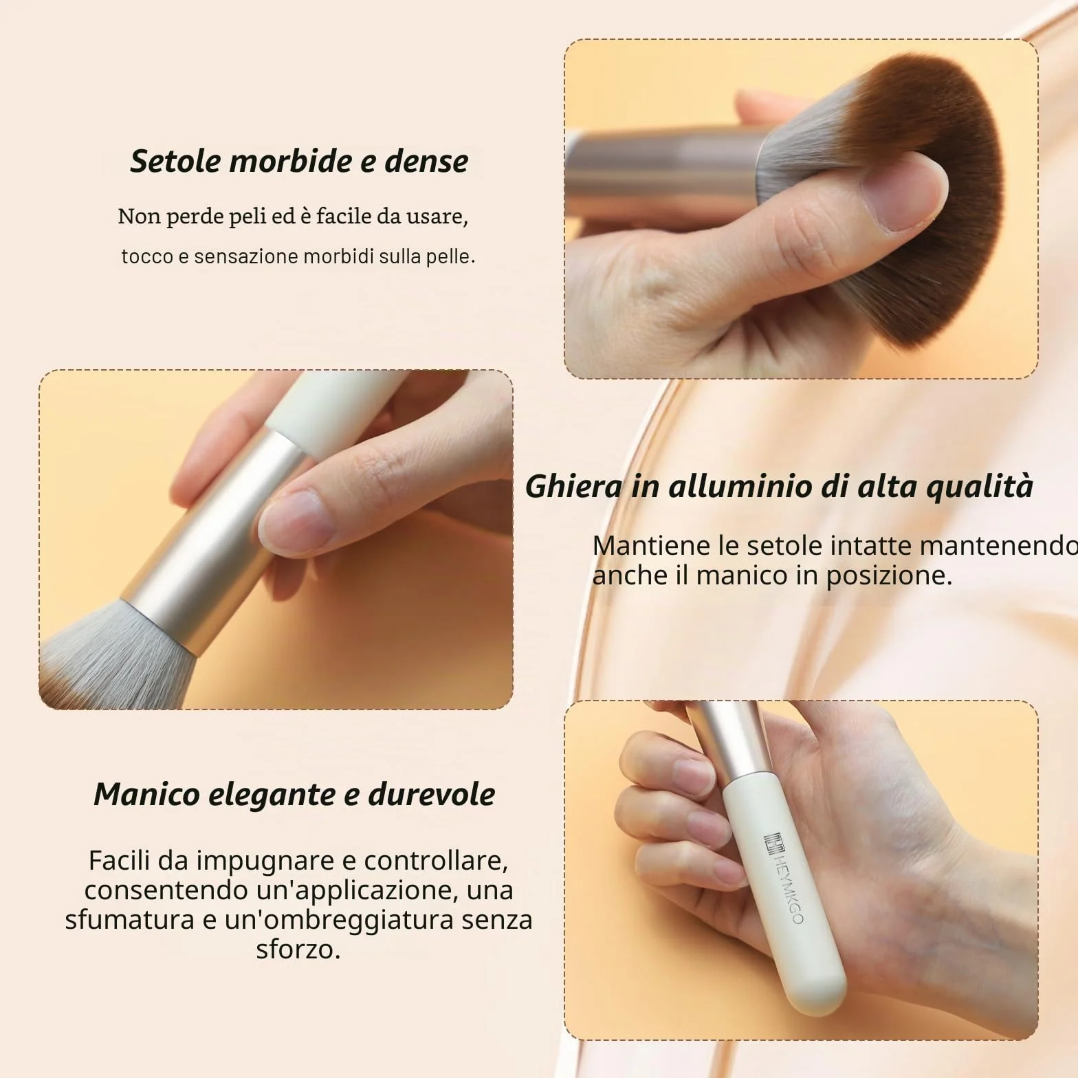 Pennelli Make Up HEYMKGO 18 pezzi pennelli per il trucco professionale con 2 soffietti per la polvere e borsa da viaggio, pennello sintetico premium per il fondotinta pennello per il viso e ombretto