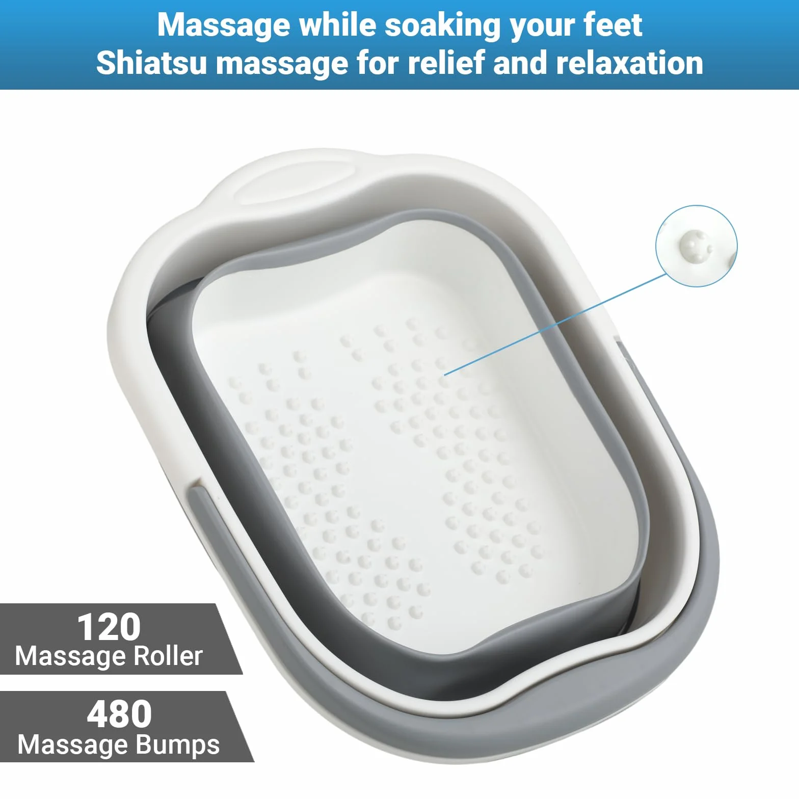 Bacinella Pediluvio - Bacinella Pieghevole - Vaschetta Pedicure, 15 L, TPE ad Alte Prestazioni, 480 Punti Massaggio, con Maniglia, Pieghevole, per Relax, Pediluvi, Cura Piedi, Lavaggio Auto, Pesca