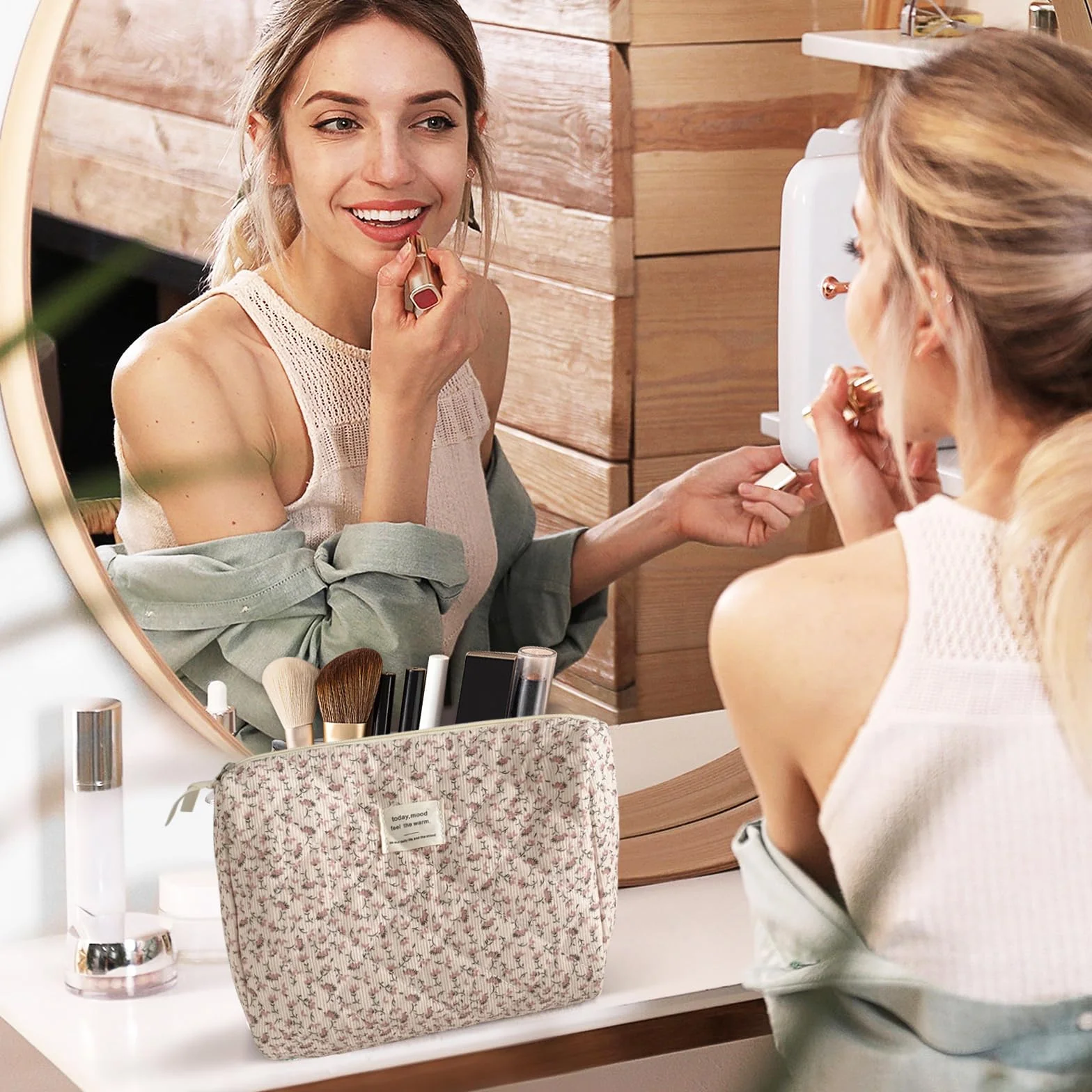 2 Pezzi Borsa per Cosmetici Donna, Borsa per Cosmetici per Donna Personalizzata Iniziale, Trousse Trucchi Organizer, Pochette da Viaggio Mare Elegante, Ideale Come Regalo da Viaggio