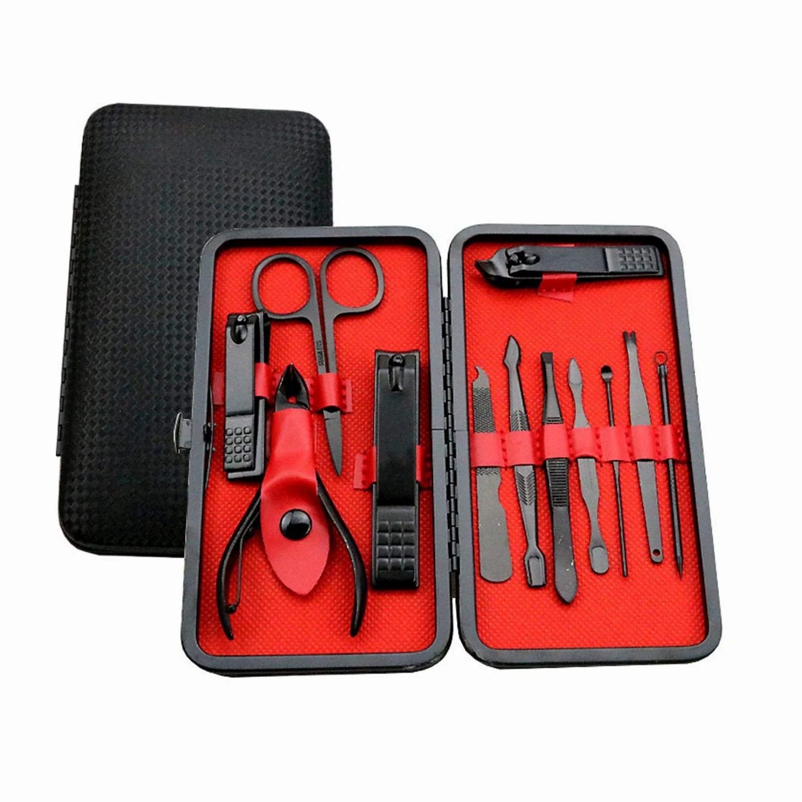 Set di forbici professionali per pedicure e cuticole, pinzette per manicure, 12 pezzi, colore: rosso