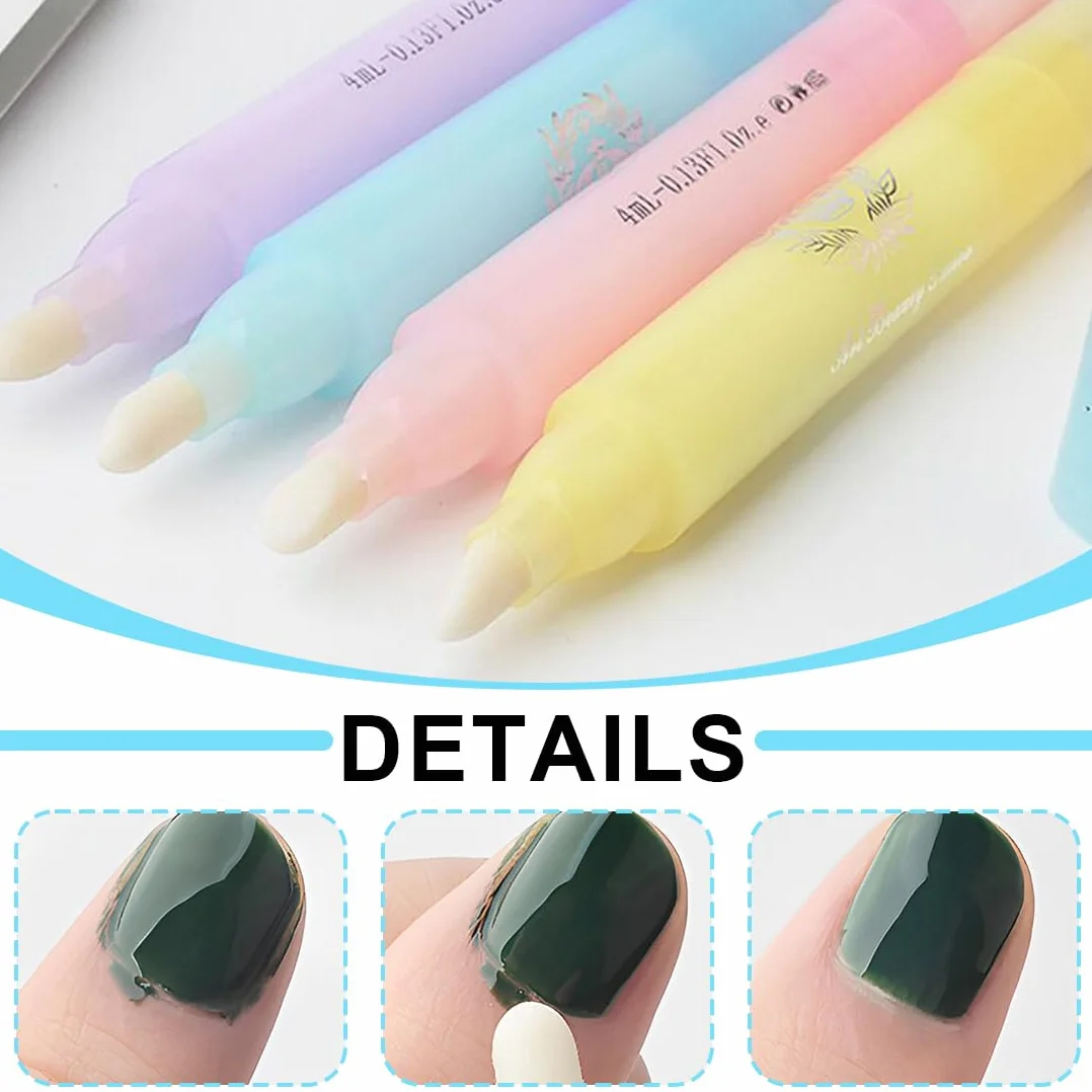 EIHI 4 Pezzi Penna Correttore Smalto con 12 Punte di Ricambio Rimozione Smalto per Unghie Senza Solvente, Nail Remover Correzione Pen, Pennello Correggi Smalto per Unghie