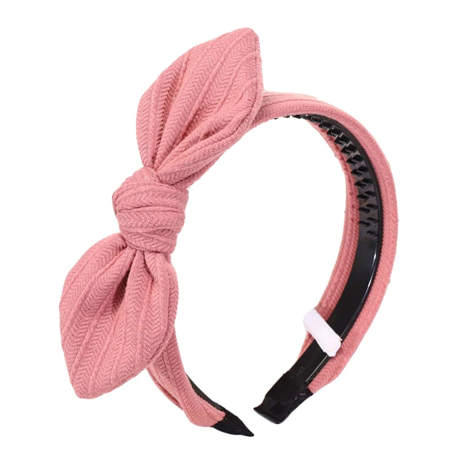 Fascia for il trucco Cerchietto for capelli lavorato a maglia con fiocco a righe in tinta unita Cerchietto for capelli largo da donna alla moda Spago for capelli rosa (Color : Pink)