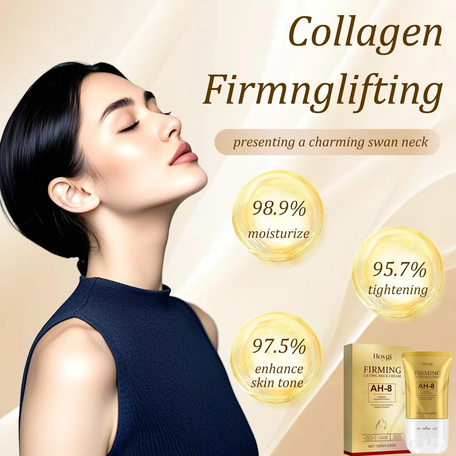 AH-8 Crema Rassodante per il Collo, Firming Neck Cream, Con Massaggio a Doppio Rull, Crema Collo e Décolleté Lifting per Rilassamento Cutaneo, Idratante, Ridurre Rughe