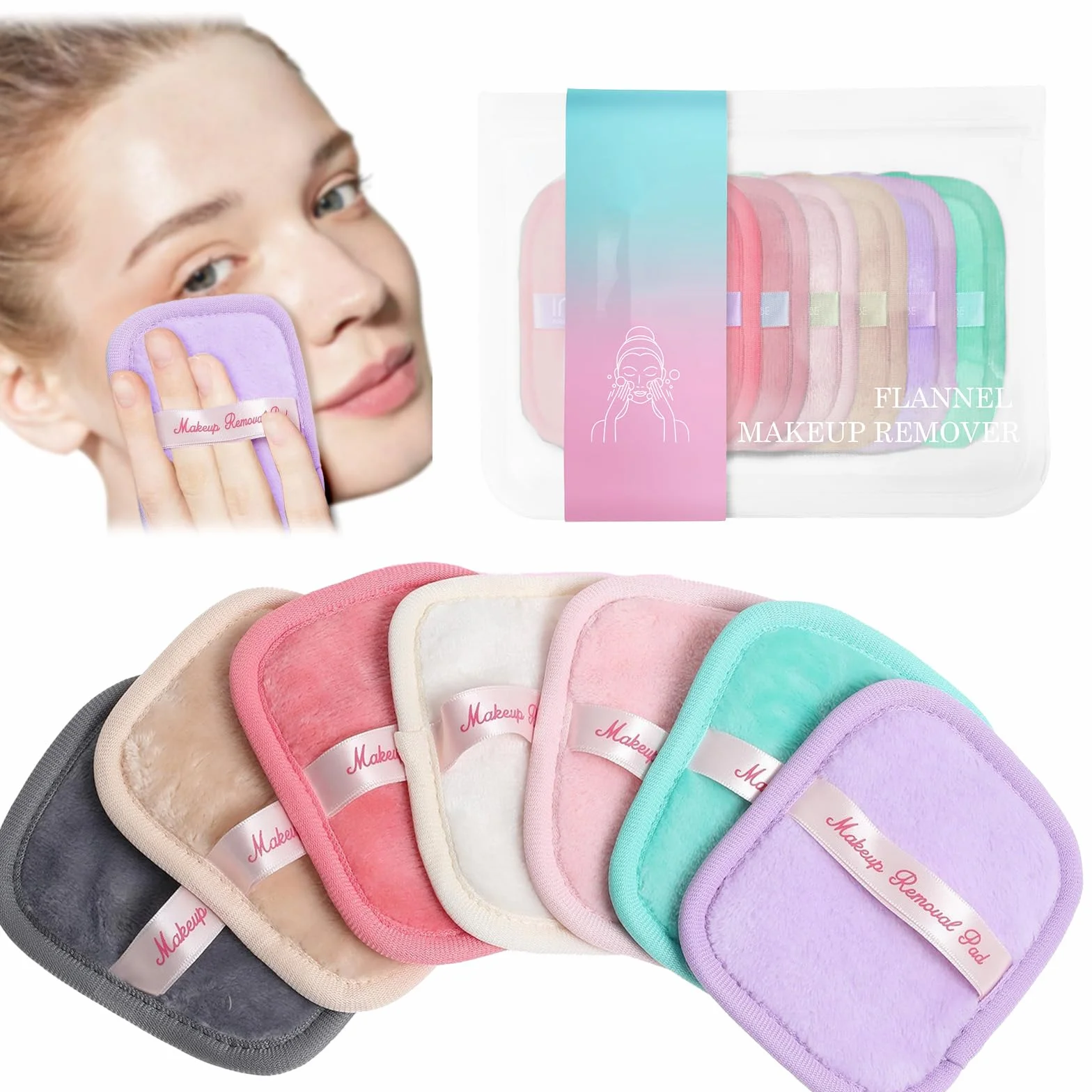 7 Pads Dischetti Struccanti Riutilizzabili, Salviette Struccanti per Viso con custodia, Spugnette Morbide, detergenti, senza nanoparticelle, per viso, occhi, labbra