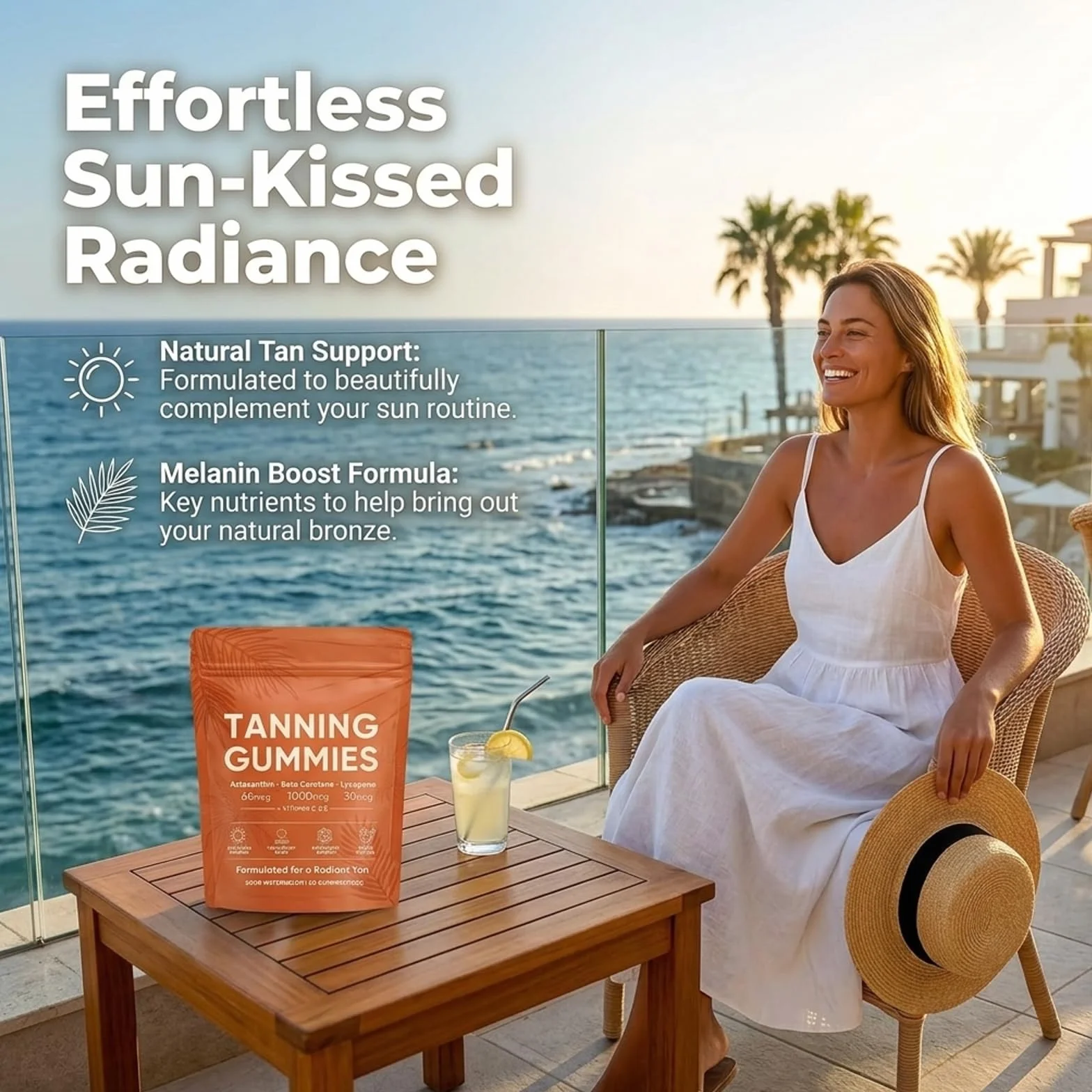 Gummies abbronzanti da donna,2026 abbronzatura rapida senza sole,integratore abbronzatura,luminosità e idratazione della pelle per un bagliore