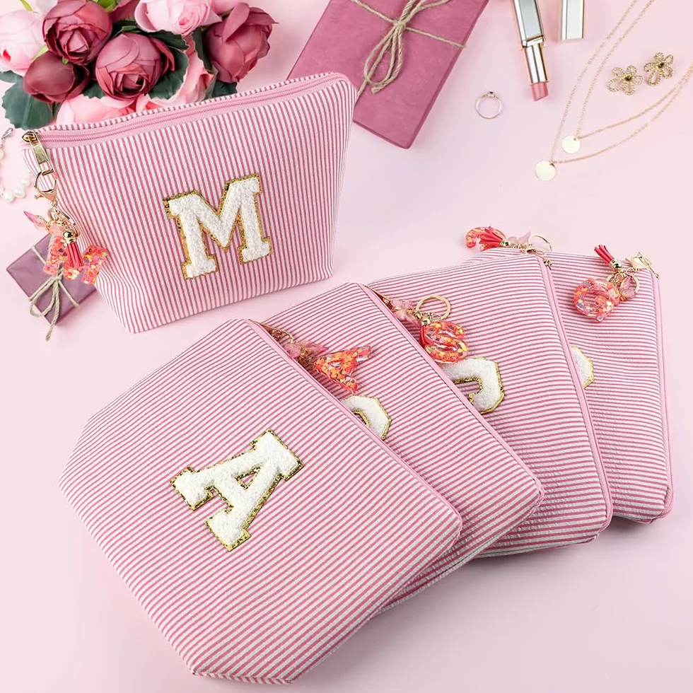 Pochette Personalizzata Beauty Case Portachiavi Bambina Ragazza con Iniziale Regalo Natale Donna Rosa