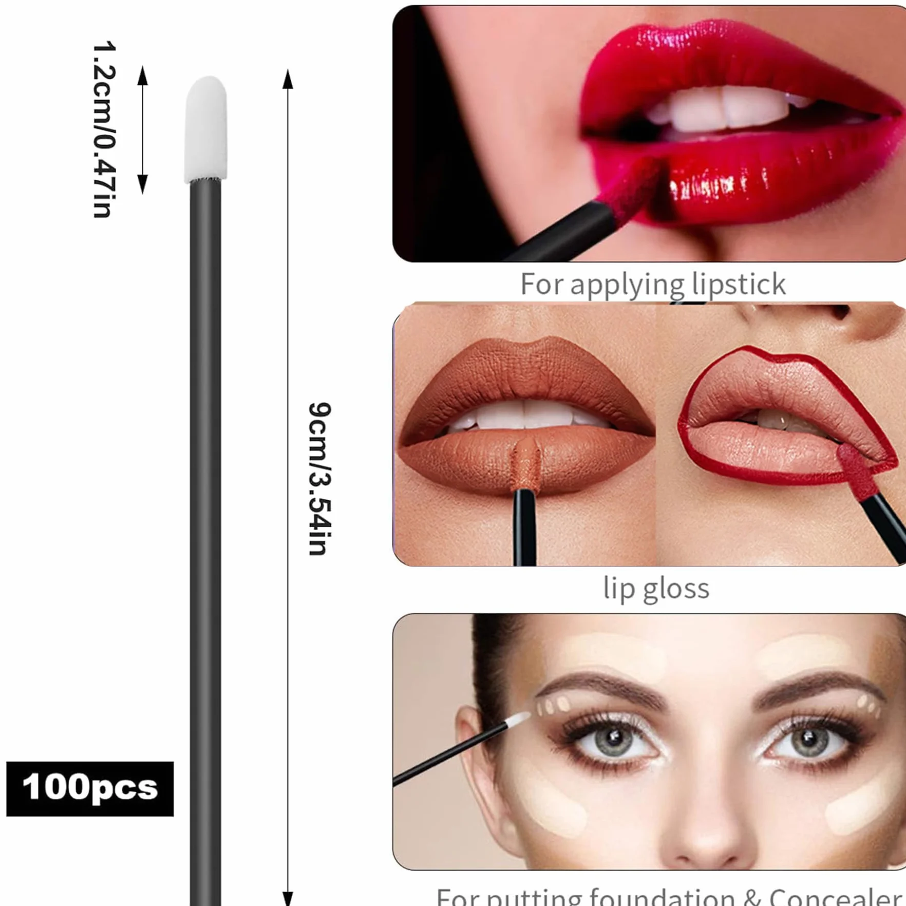 Set di 300 pennelli usa e getta per mascara, applicatori per labbra, 100 micro pennelli + 100 pennelli per ciglia + 100 bacchette per rossetto con scatola organizer nera