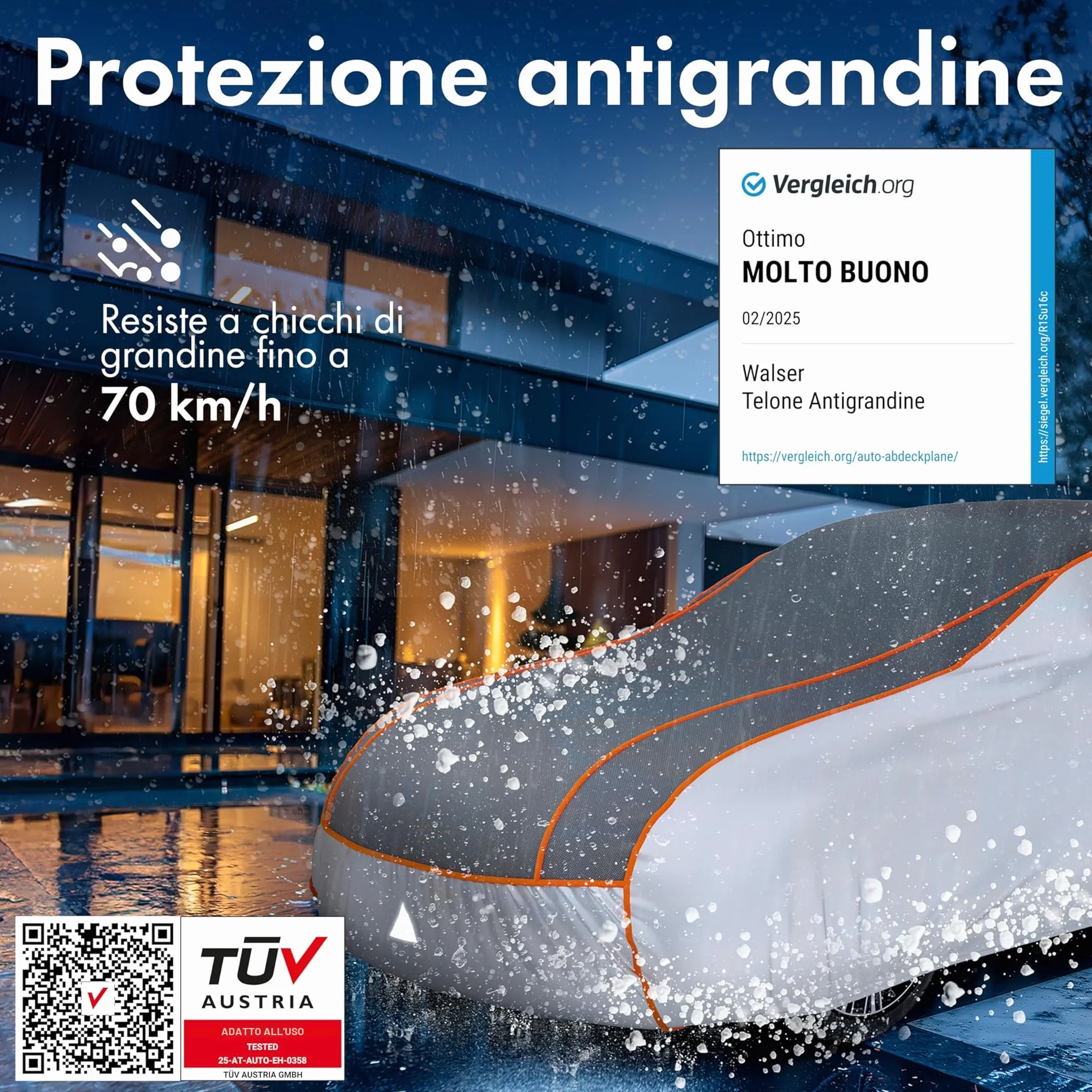 WALSER Perma Protect telo antigrandine per auto Misura 3, copertura certificata TÜV Austria, idrorepellente