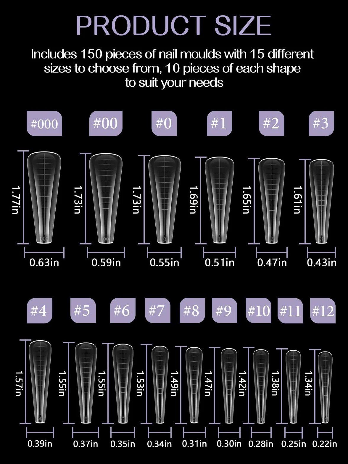 TOROKOM 150 Forme 15 Misure Doppie per Poly Gel - Stampini Professionali per Estensioni Rapide, Ideali per Nail Art in Salon & Fai da Te