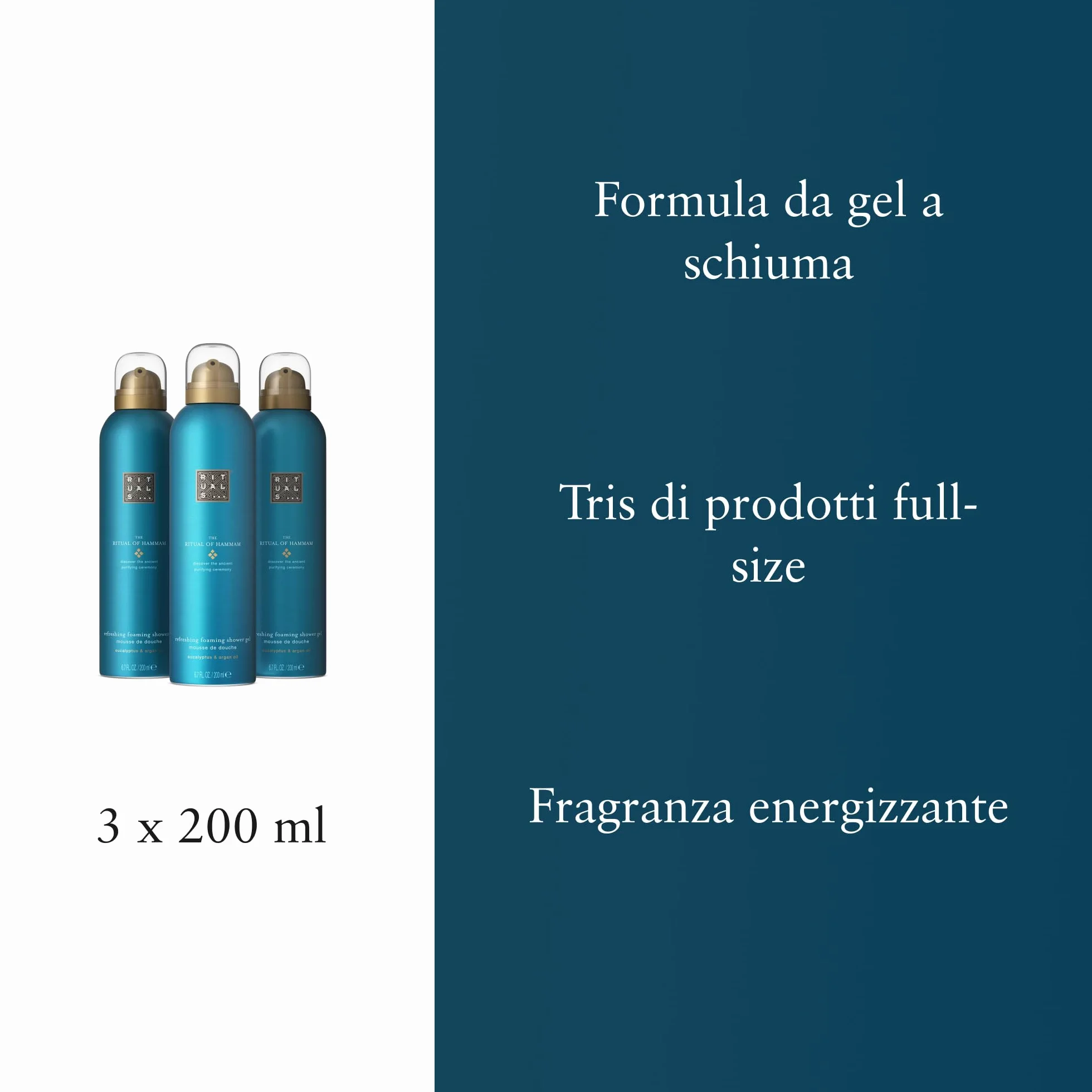RITUALS The Ritual of Hammam Value Pack 3 Docciaschiuma – Bagnoschiuma con eucalipto e olio d’argan, set regalo donna rinfrescante – 3 x 200 ml