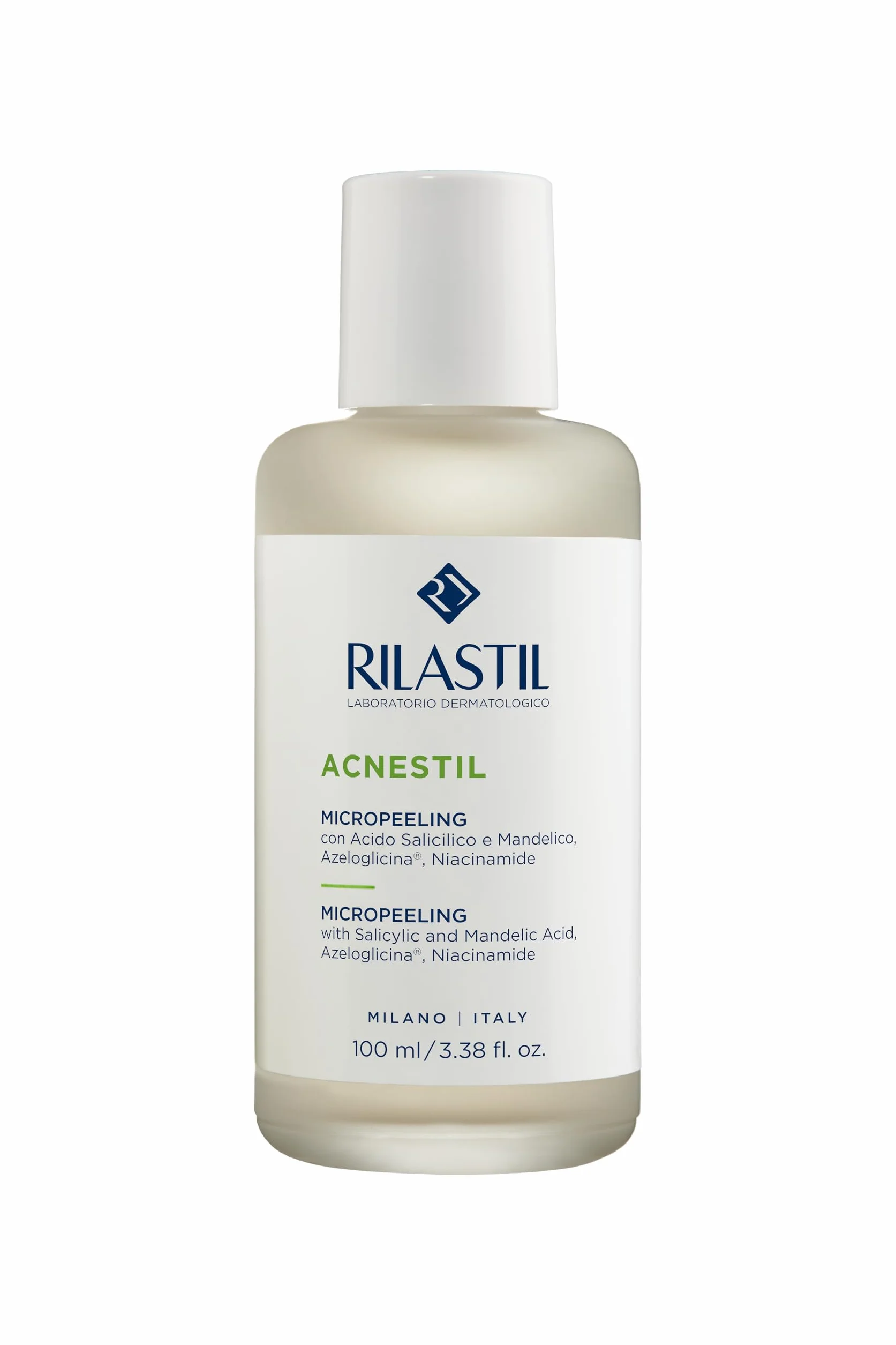 Rilastil Acnestil Micropeeling, Peeling Intensivo Viso con Acido Salicilico, Lozione Esfoliante Antimperfezioni e Purificante, per Pelli Impure con Tendenza Acneica, Confezione da 100 ml
