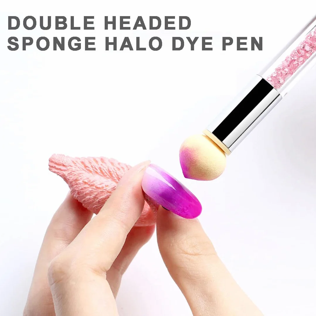 WeddHuis Doppia testa Spugna di pennellino per unghie, per fare le sfumature di colore sull'unghia e gradiente di colore, incluso 8 Testine di ricambio, Pennello di spugnetta pigmento per nail art