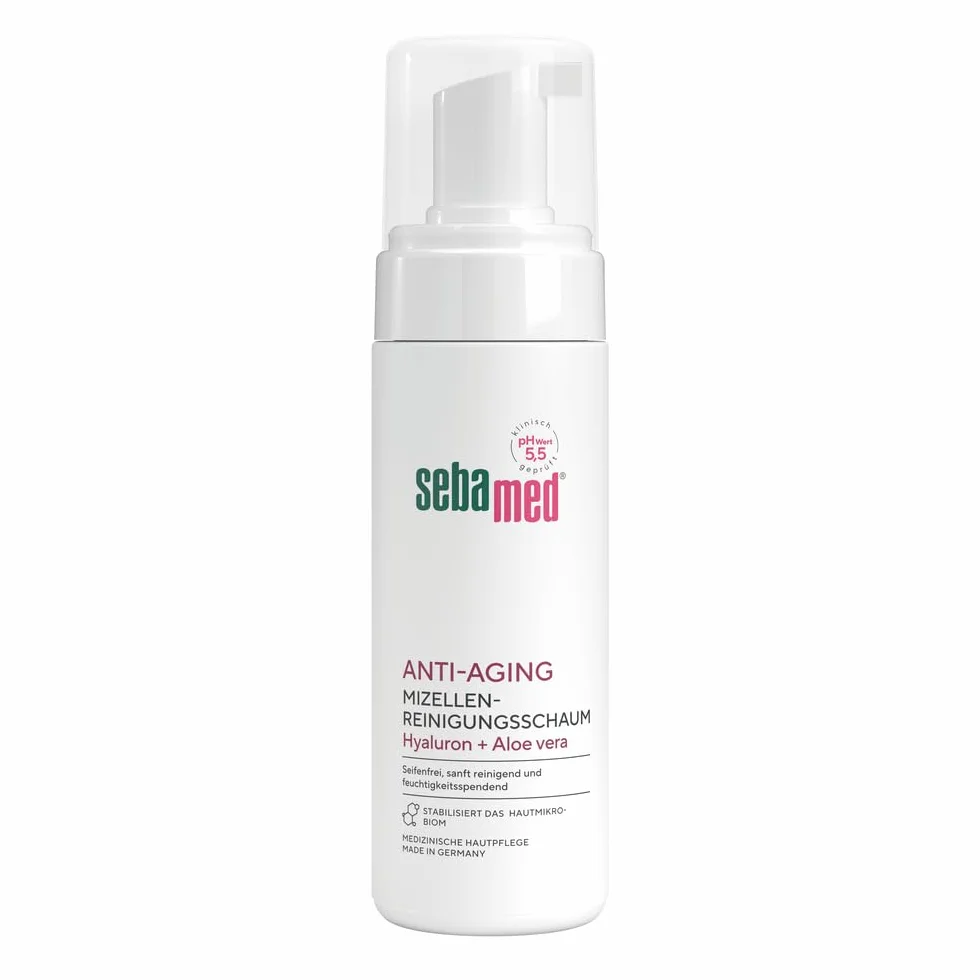 SEBAMED Schiuma detergente per micelli anti-età per la pulizia del viso, per uomini e donne, per la rimozione del trucco, per pelli grasse e impure, con acido ialuronico e aloe vera, 150