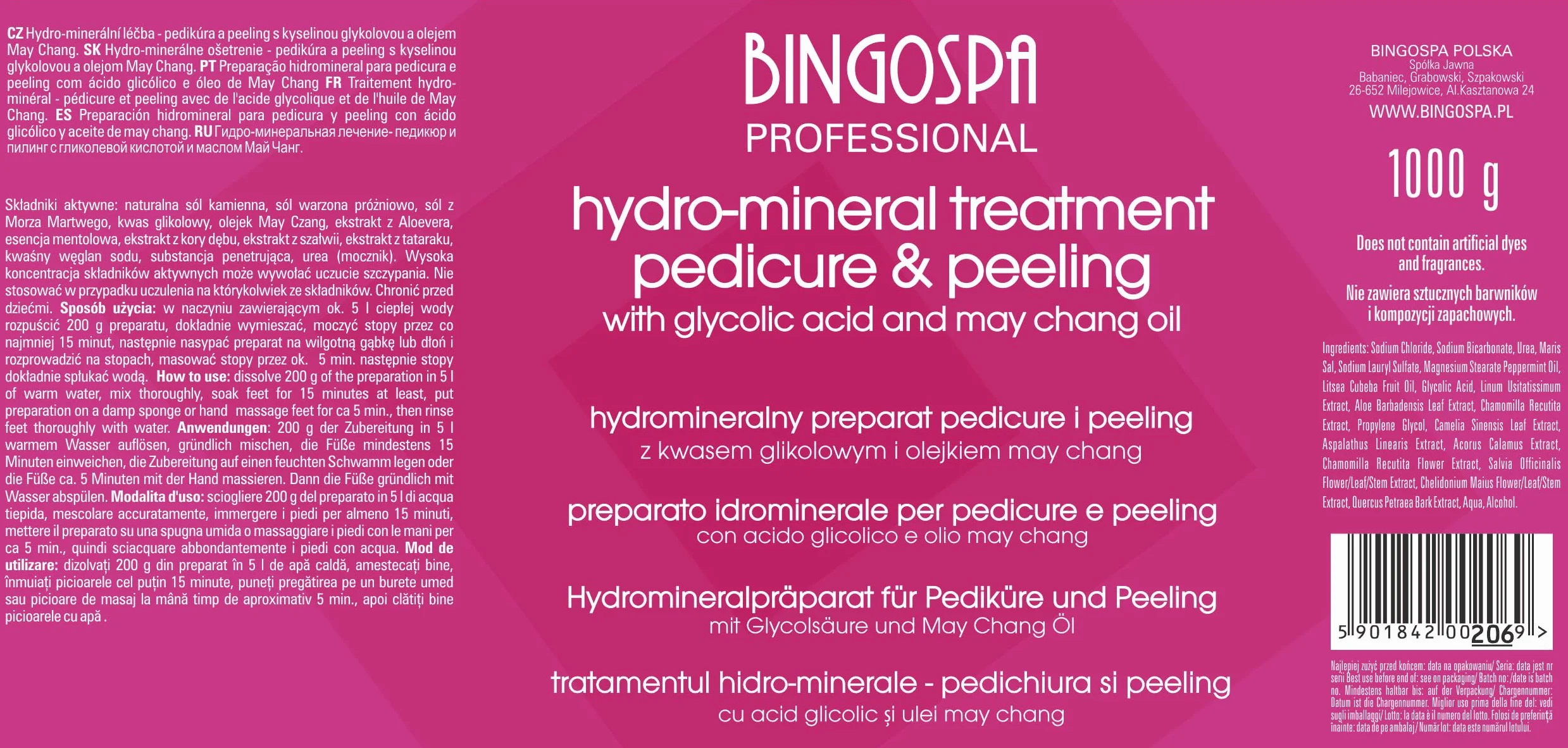 Trattamento idro-minerale - pedicure e peeling con acido glicolico e olio di May Chang 1000 g BINGOSPA