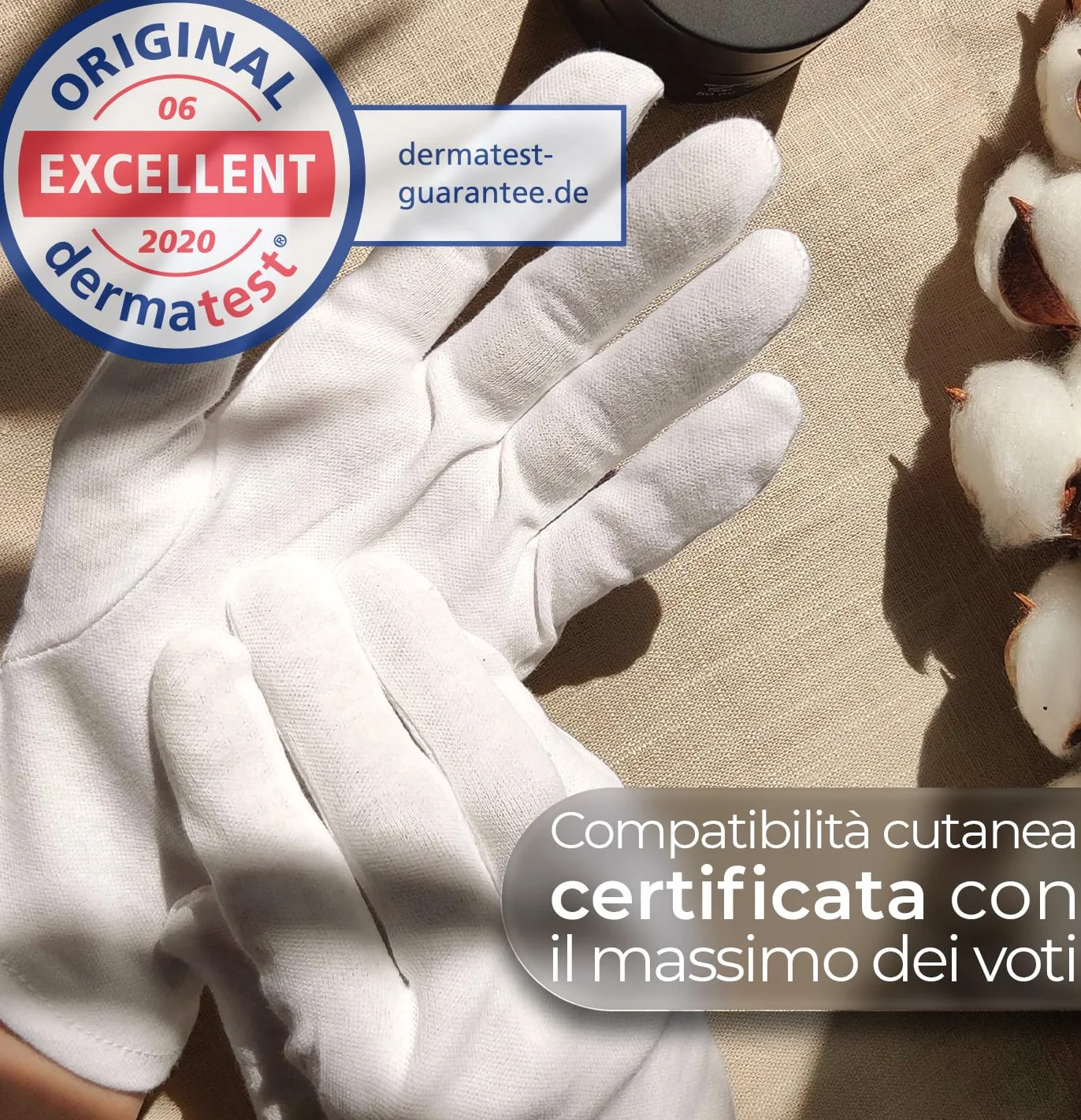 Guanti in cotone idratanti Pacco da 3 Paia Dermatest eccellent compatibilità cutanea certificata