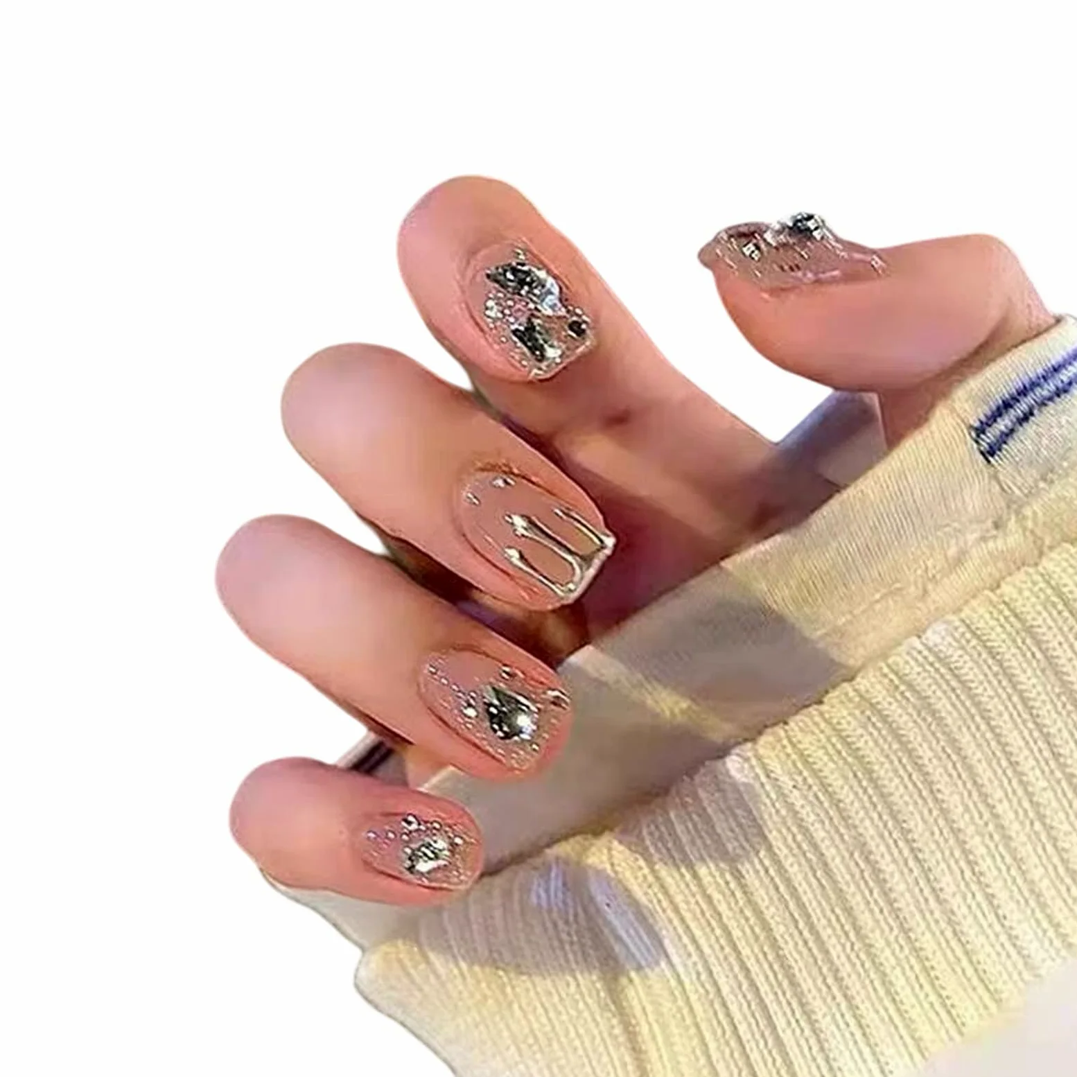 AKAZI Unghie finte a Pressione, 10 Pezzi indossabili per Manicure, Unghie finte Fatte a Mano, Set di Unghie finte Artificiali riutilizzabili per Donne e Ragazze (M) (L)